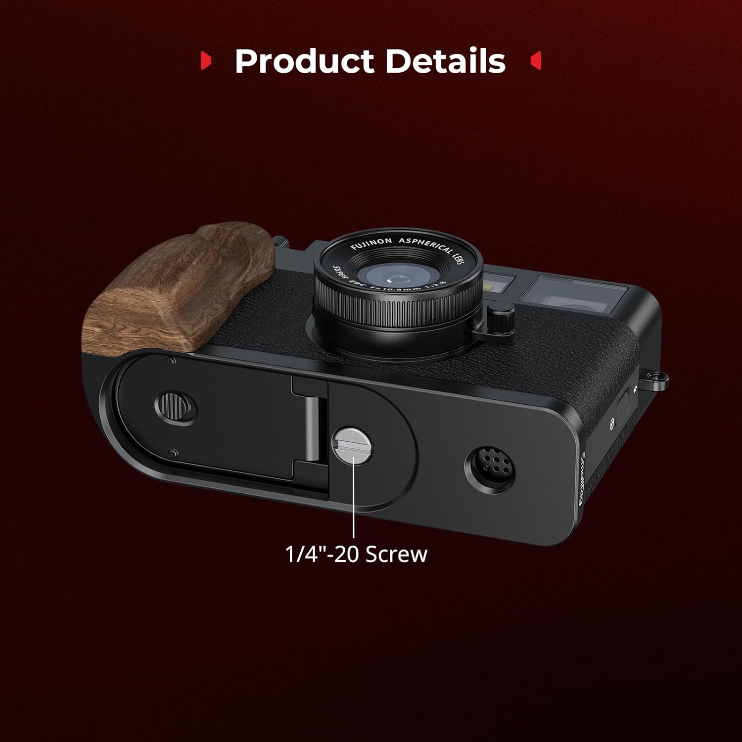 SMALLRIG X Half Wooden L-Shaped Mount Plate, L Plate for FUJIFILM X Half, Ergonomic Wood Side Handle, Includes Hot Shoe Cover (Black) - 5224 image number 4