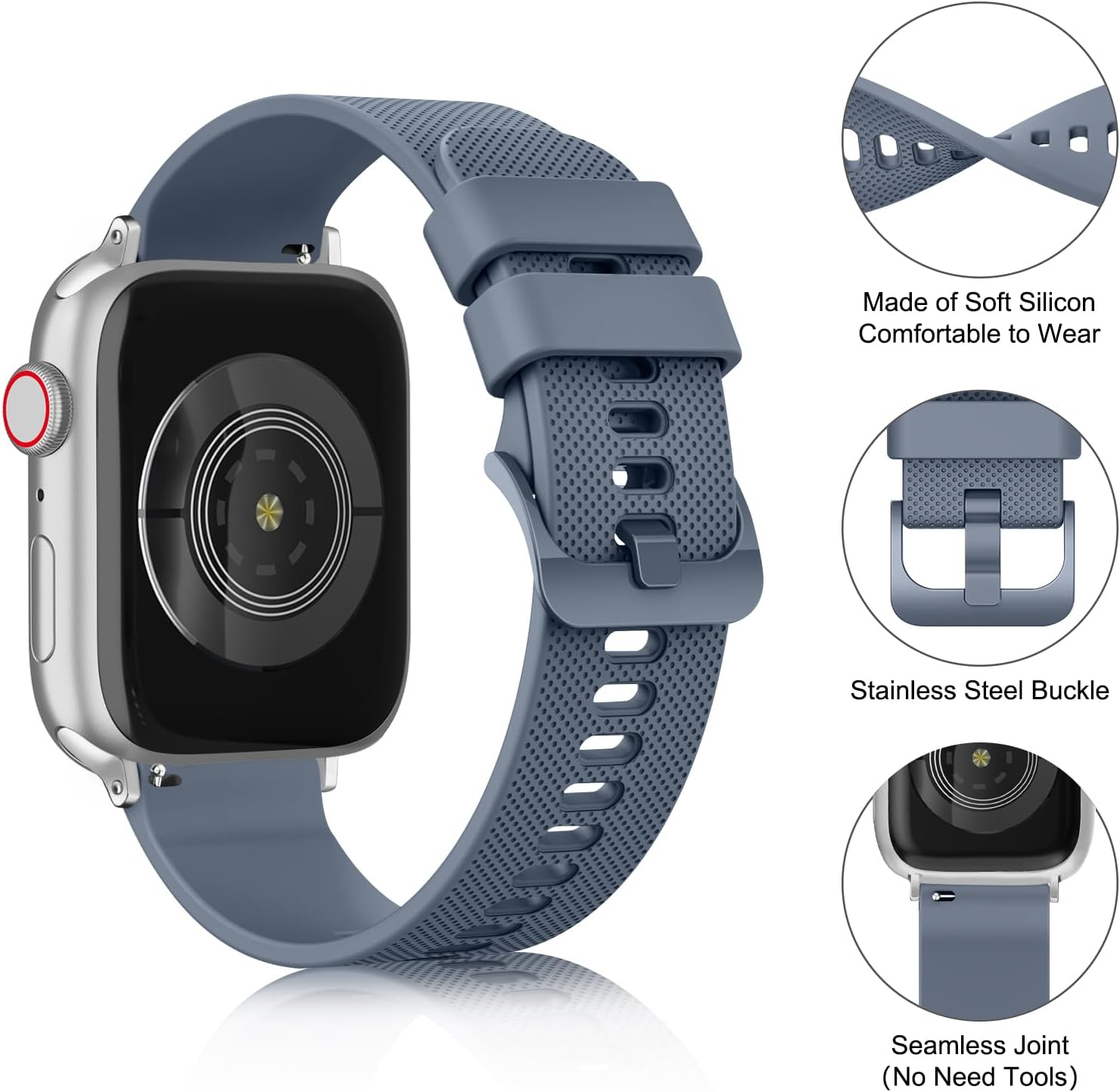 Leonids Silicone Bands for Apple Watch Band 44Mm 46Mm 45Mm 42Mm 49Mm for Women Men, Soft Adjustable Wristband Strap for Iwatch Ultra Series 10 9 8 7 6 5 4 3 2 1 SE image number 2