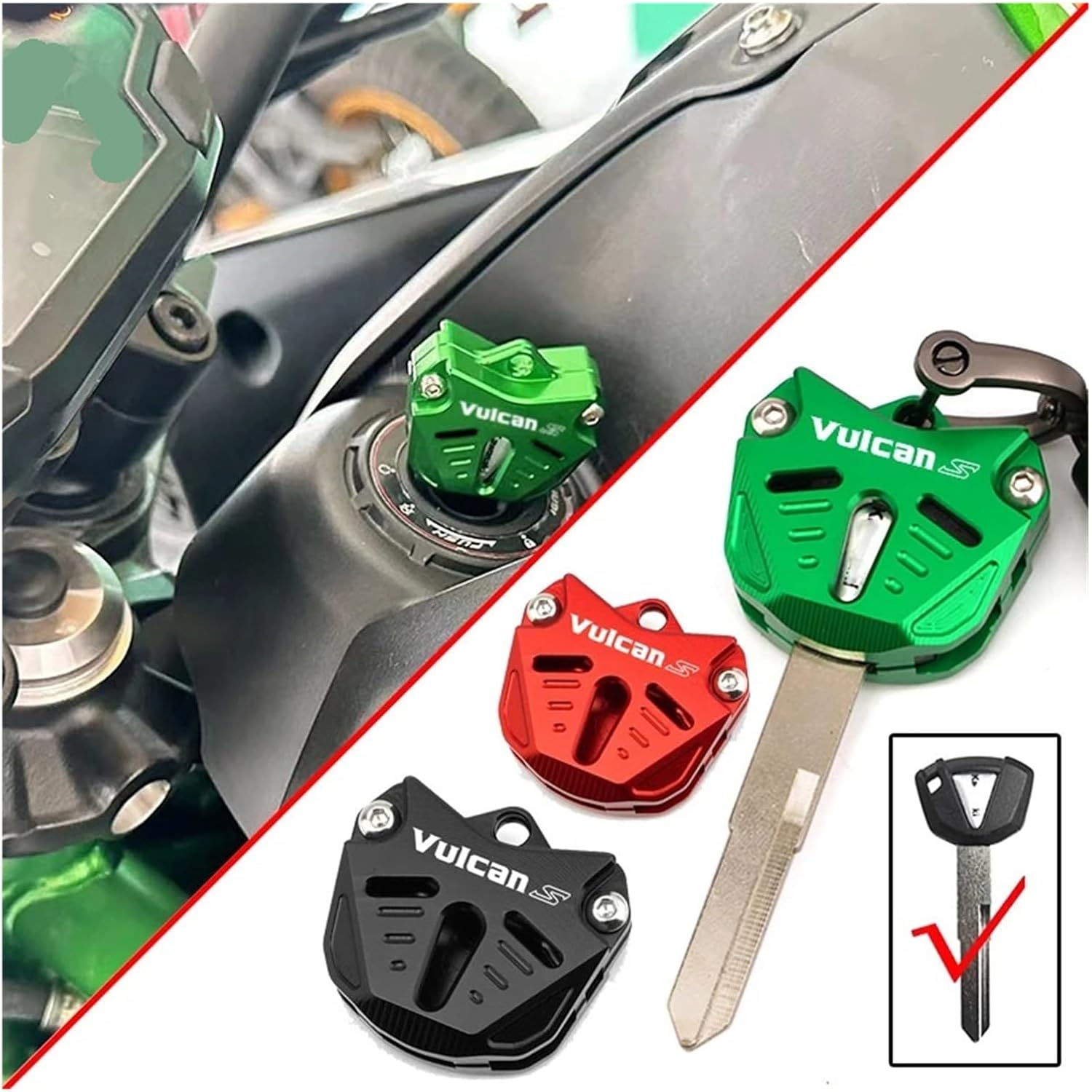 IEDZCUMC Compatible with Kawasaki Vulcan S 650 VN650 Vulcan S650 2015-2025 Motorcycle CNC Accessories Key Shell Key Case Cover Key Chain Keyring(B Black) image number 1