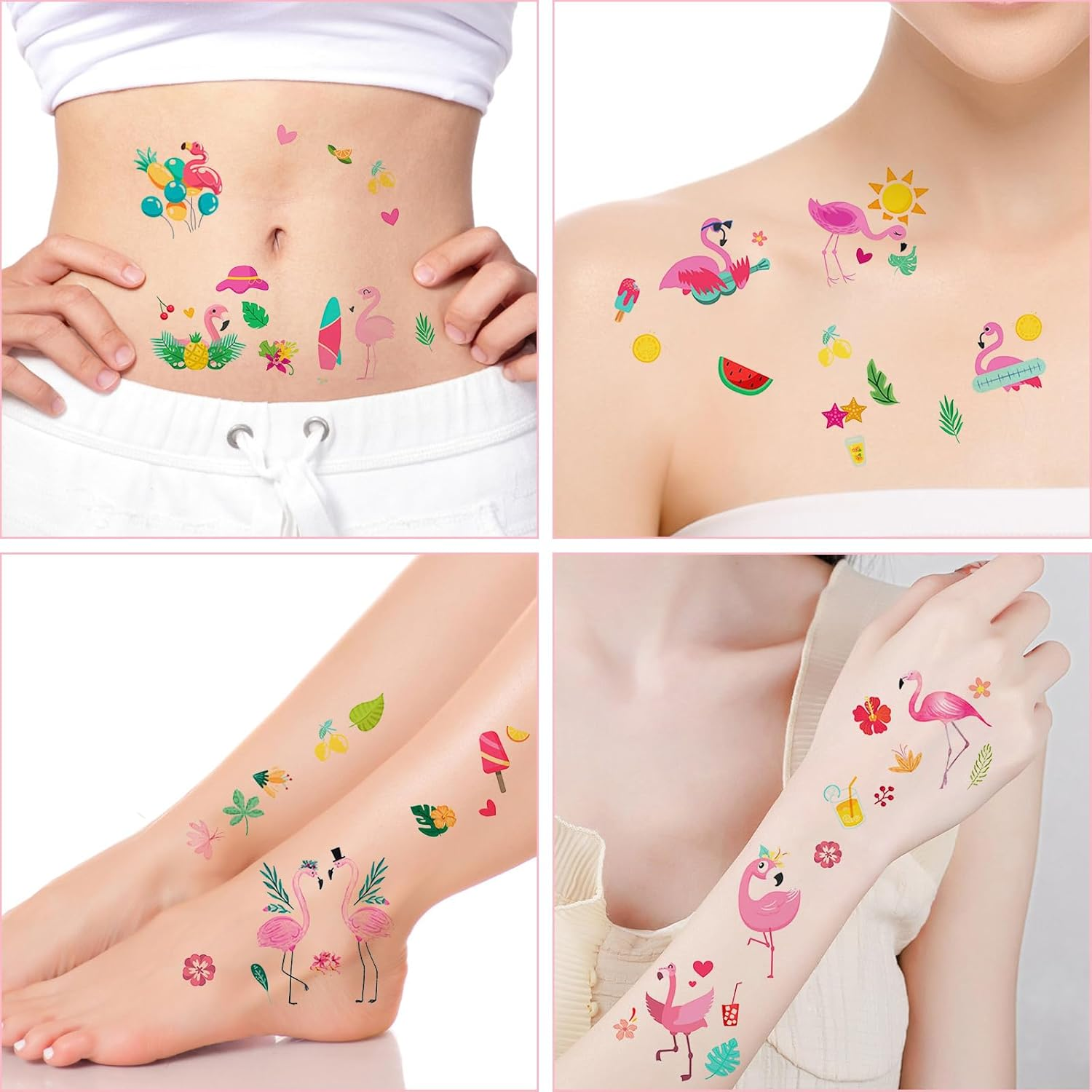 Temporary Tattoos Flamingo Pack of 10 Flamingo Tattoo Children'S Tattoo Stickers Summer Tattoos Temporary Waterproof for Flamingo Party, Birthday Party, Summer Gifts image number 2