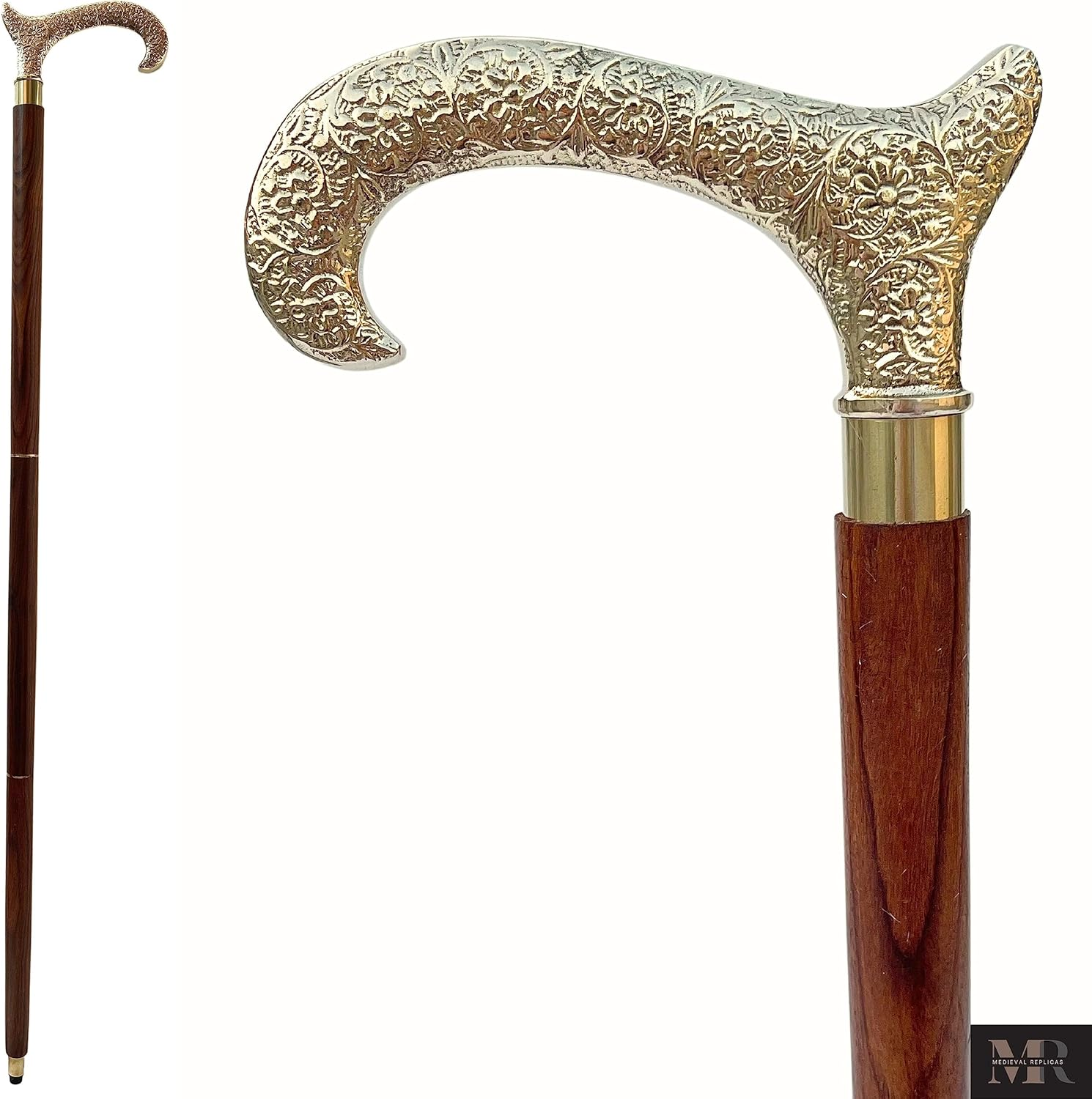 Must Buy - Derby Walking Stick Cane - Souvnear Canes and Walking Sticks in Natural Wood with a Brass Handle T Shape - Wooden Decorative Walking Cane Fashion Statement image number 4
