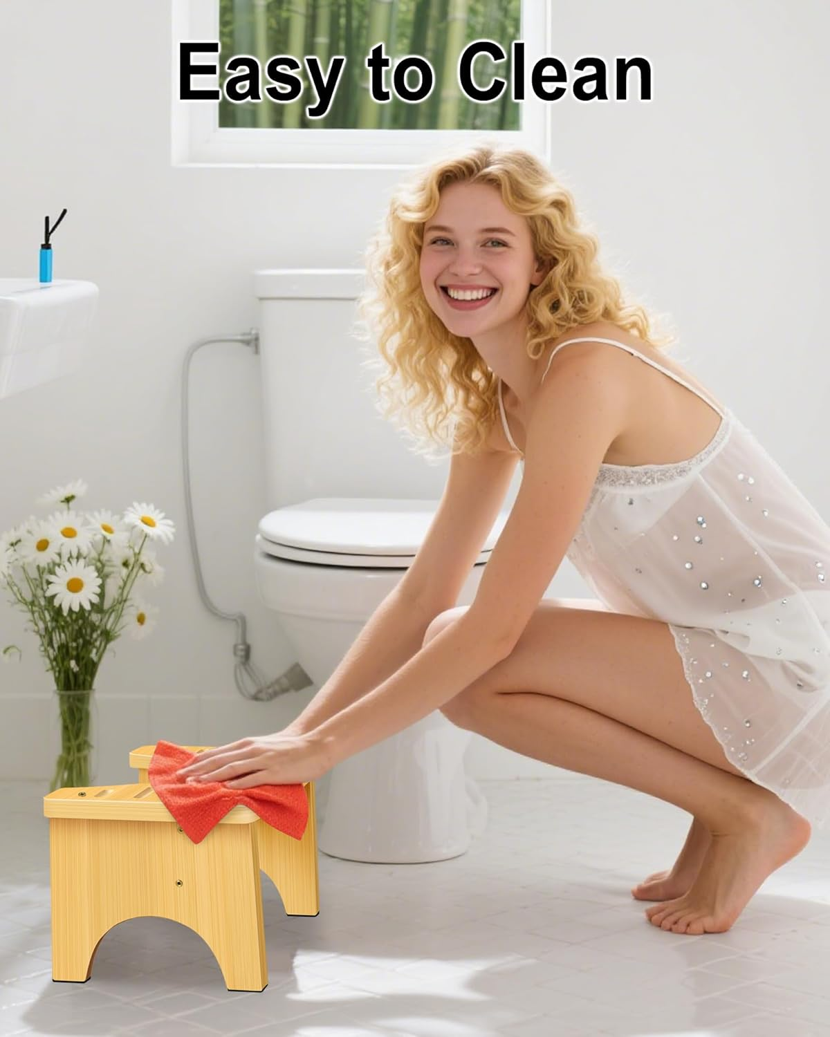 Bamboo Toilet Stool - 6.5 Inch Non-Slip Squat Stool for Adults and Kids, Portable Bathroom Foot Support, Easy to Use and Clean, Helps Improve Potty Posture and Comfort image number 5