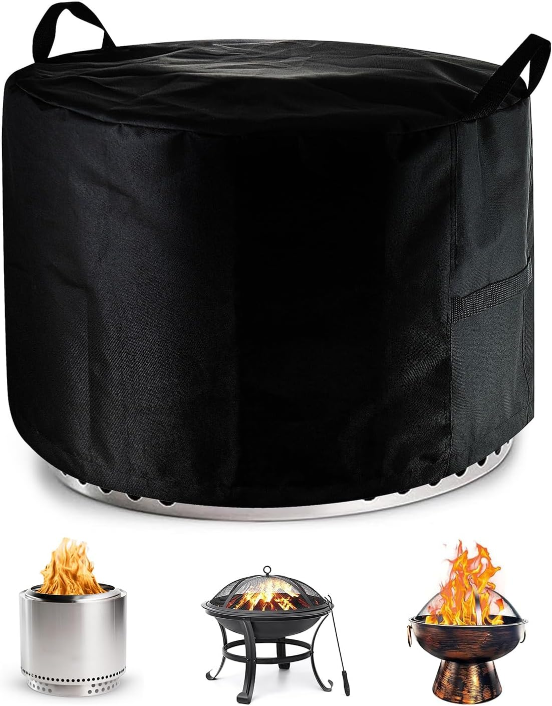 Sheechung Fire Pit Cover for Solo Stove Bonfire 22"D X 16"H Outdoor Smokeless Firepit-Round Waterproof 600D Polyester Shelter,Air Vents,Anti-Uv&Tear Resistant-Fits 19-22 Inch Gas Fire Pits/Table Black image number 4