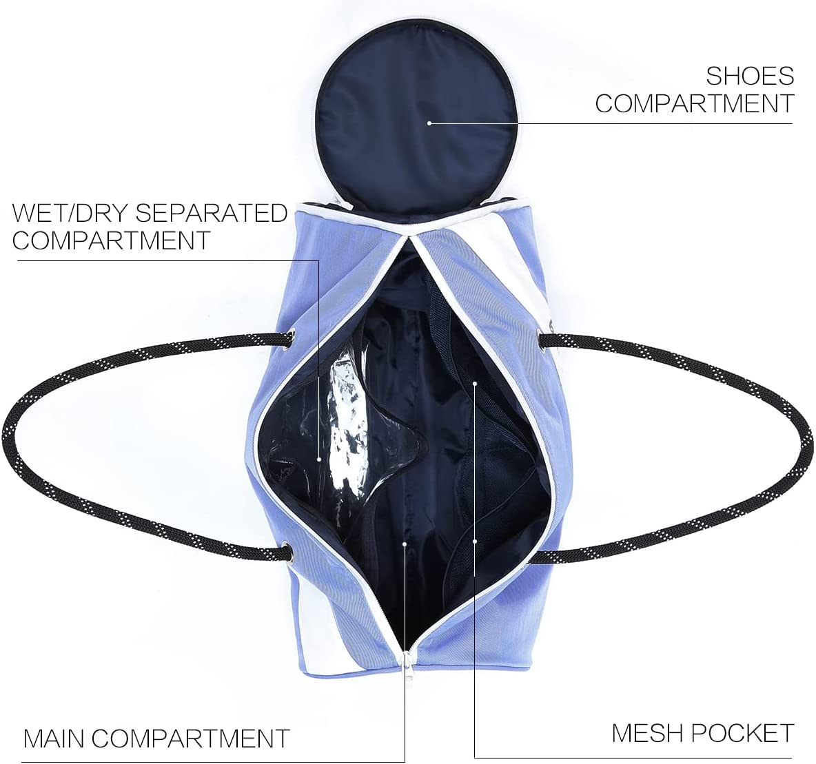 Fitness Sports Gym Swim Dance Bag Ladies and Girls with Shoe Compartment Wet Pocket Soft Lavender and White Colour from Paton Travel Australia image number 5