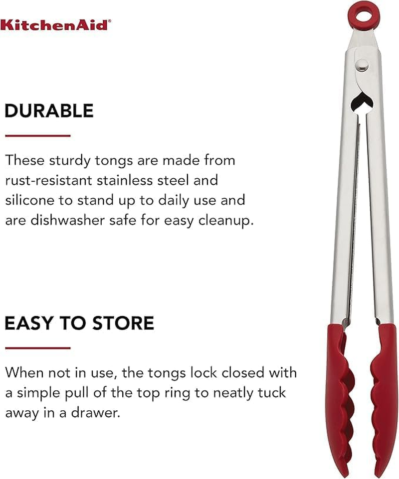 Kitchenaid Silicone Stainless Steel Tongs, 12 Inch, Red image number 1