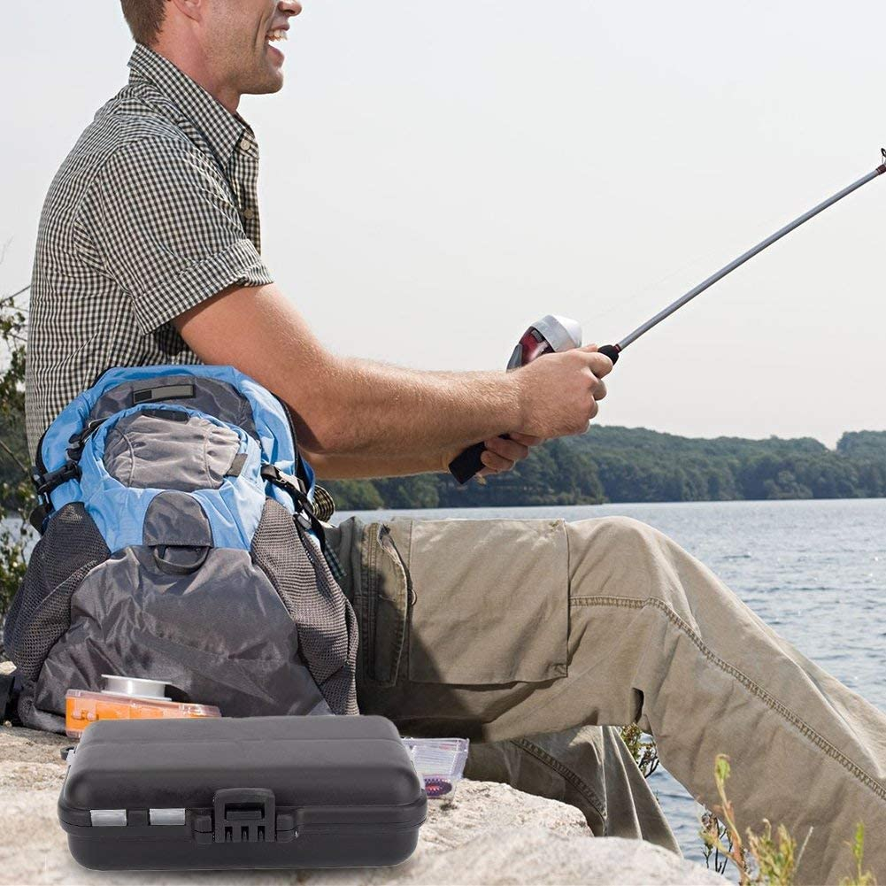 Yosoo Fishing Tackle Box, 9 Compartments, Black and Transparent Plastic Storage Case, 11X6X3.5Cm, Portable with Eyelet for Outdoor Activities image number 1