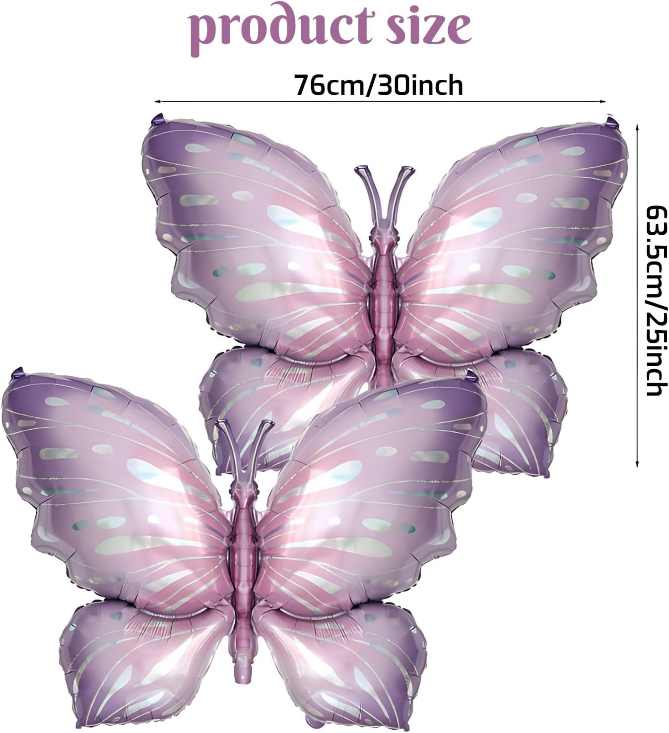 Lyvixora 2 Pcs Purple Butterfly Balloons - Elegant Butterfly Foil Balloons for Birthday Party Decorations, Vibrant Mylar Balloon Kit for Wedding & Theme Parties
