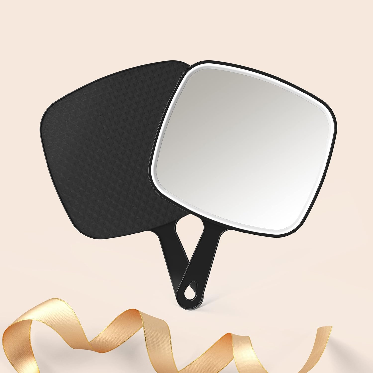 Vrhere Mirrim Hand Mirror, Black Handheld Mirror with Handle, Salon Barber Hairdressing Handheld Mirror with Handle (7.4'' X 10.3'' L) (VRH699)