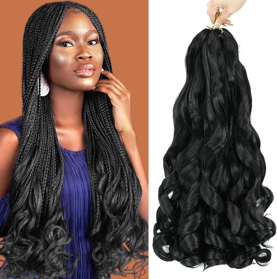 French Curl Braiding Hair 24 Inch Pre-Stretched 6 Packs Lightweight Black Curly Braiding Hair for Styling and Braiding, Easy to Install, Perfect for Box Braids & Locs（Black) &ndash; Ruibex