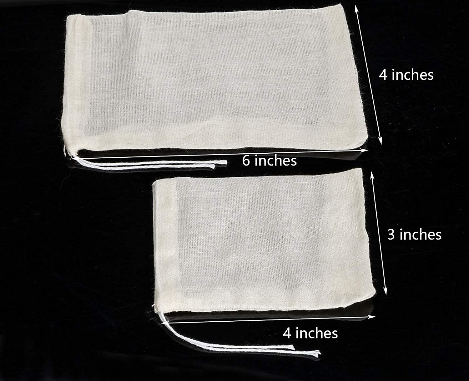 20 Pcs Muslin Drawstring Bags - Natural Unbleached Cotton Straining Herbs Cheesecloth, Coffee Tea Brew, Soup Gravy Broth Stew, Bone Broth Brew, Spice Bags - 6 X 4 Inches image number 1