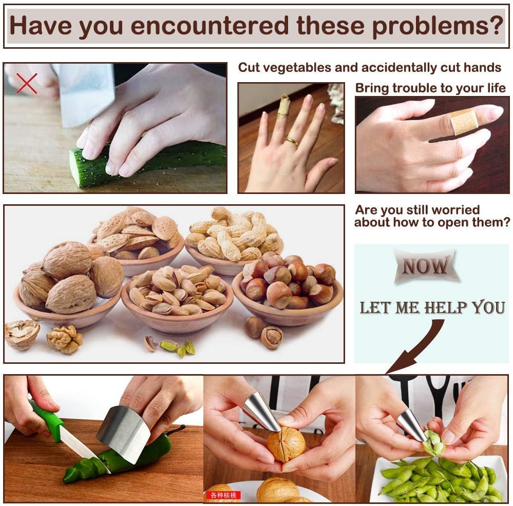 3 Pcs Stainless Steel Finger Guard Cutting Protector, Adjustable Kitchen Safe Slice Tool, Peeling Bean Nut Shells Finger Protector, for Mother Chef Cooking Slicing Dicing and Chopping to Avoid Hurting image number 5