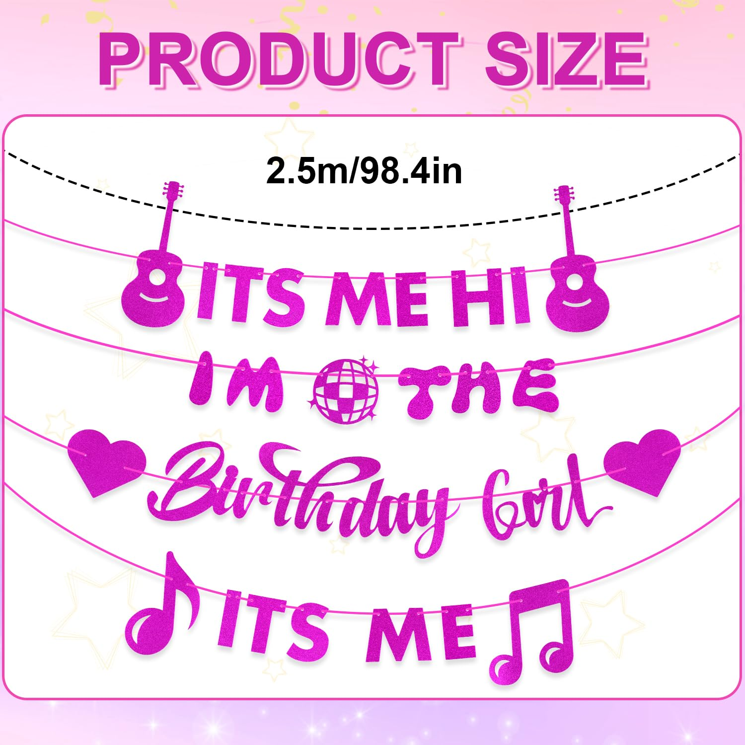 Pre-Strung It'S Me Hi I'M the Birthday Girl It'S Me Banner, 2.5M Pink Birthday Party Decorations, Party Background (Style 1) image number 4