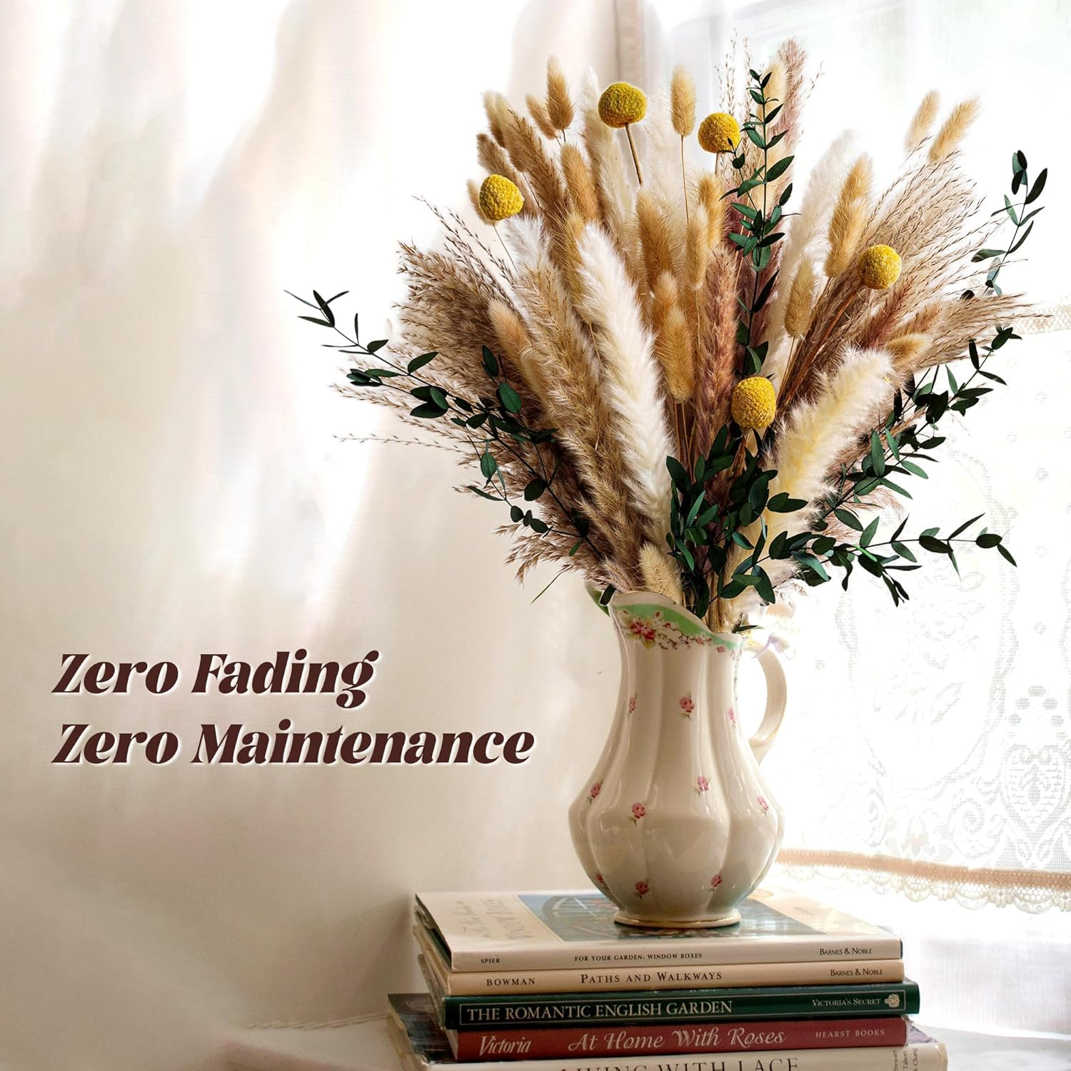 Boho Dried Flowers Bouquet &ndash; Olive Green Wall Decor, Pampas Grass Bouquet, Rustic Flower Arrangement, Moody Office & Bedroom Decor, DIY Home Vase Filler, Farmhouse Floral, Boho Wedding Bouquet image number 6