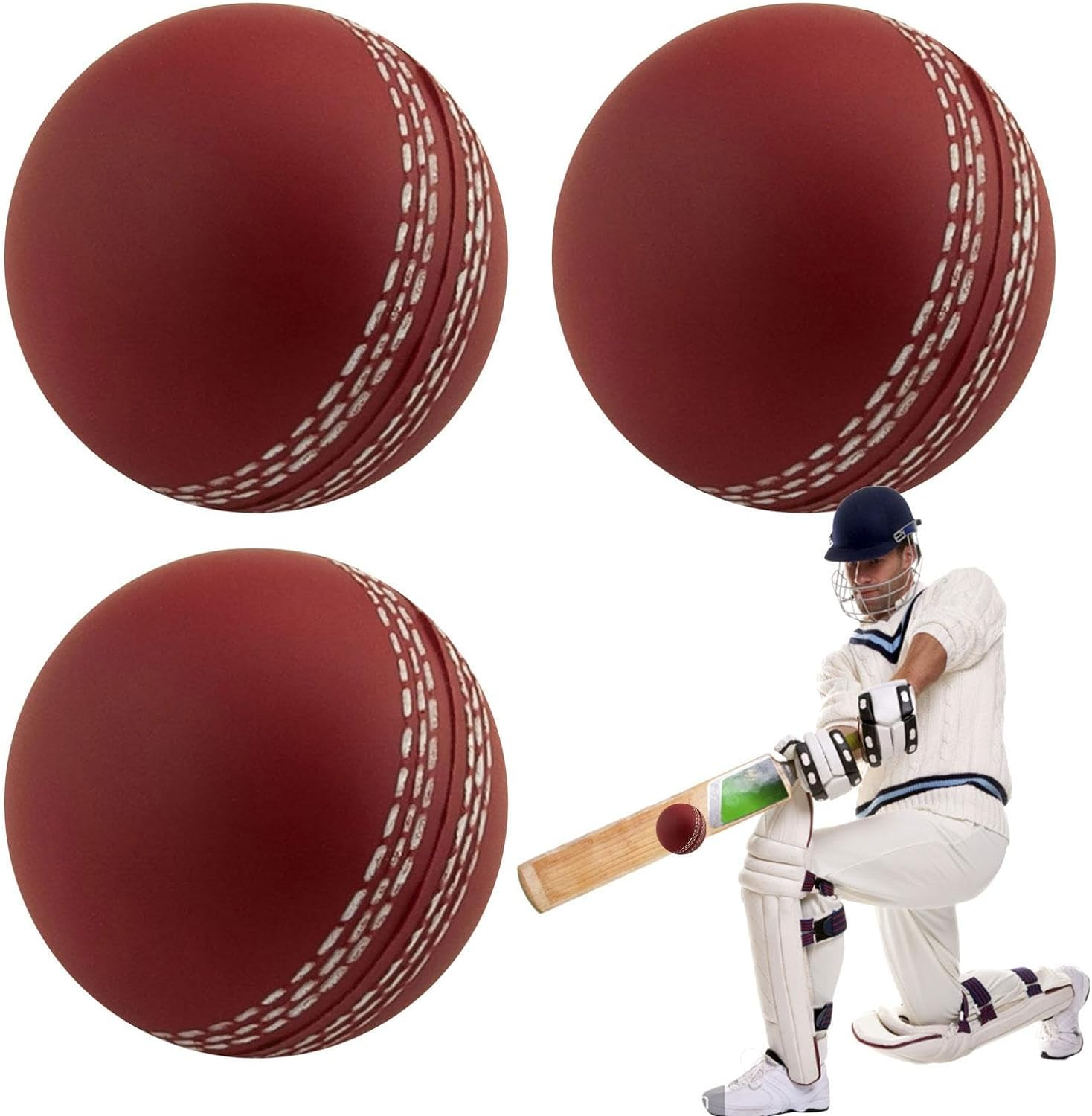 JMEDIC Cricket Tennis Practice Balls, Portable Hand Stitched Club Training Balls, Soft Training Cricket Ball for Beginners, Competition, Garden Play image number 3