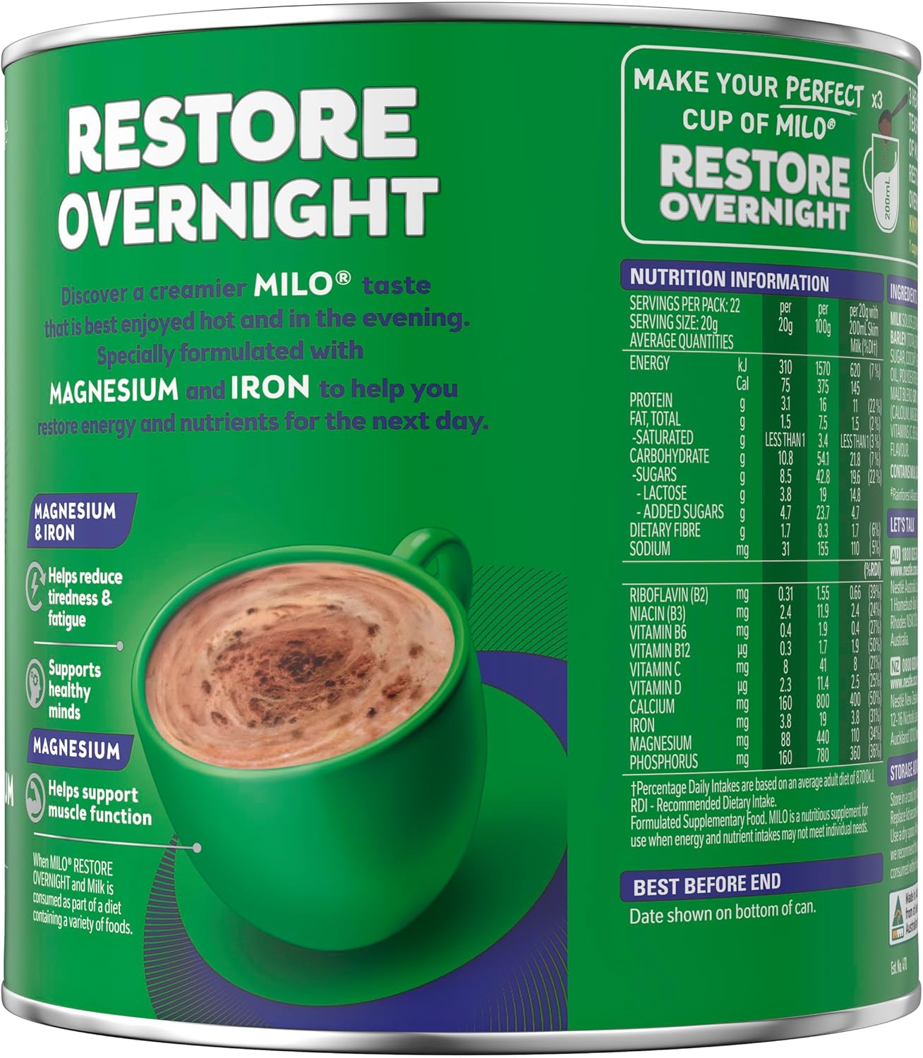 Milo Restore Overnight Chocolate Malt Powder Hot Drink 440 G image number 5