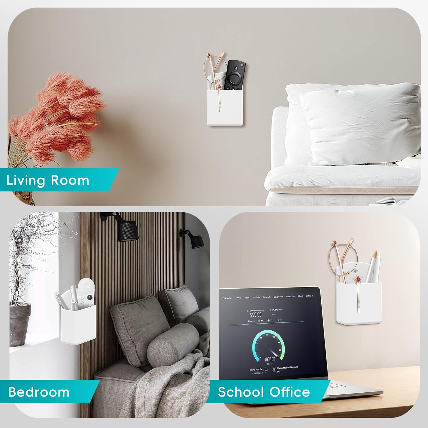 DRQ 2Pc Adhesive Remote Control Holder, Wall Mount TV Controller Holder, TV Remote Organizer, Wall Pen Holder Desk Accessories Storage for Home Office School (2PC White) - 2Pc White image number 4