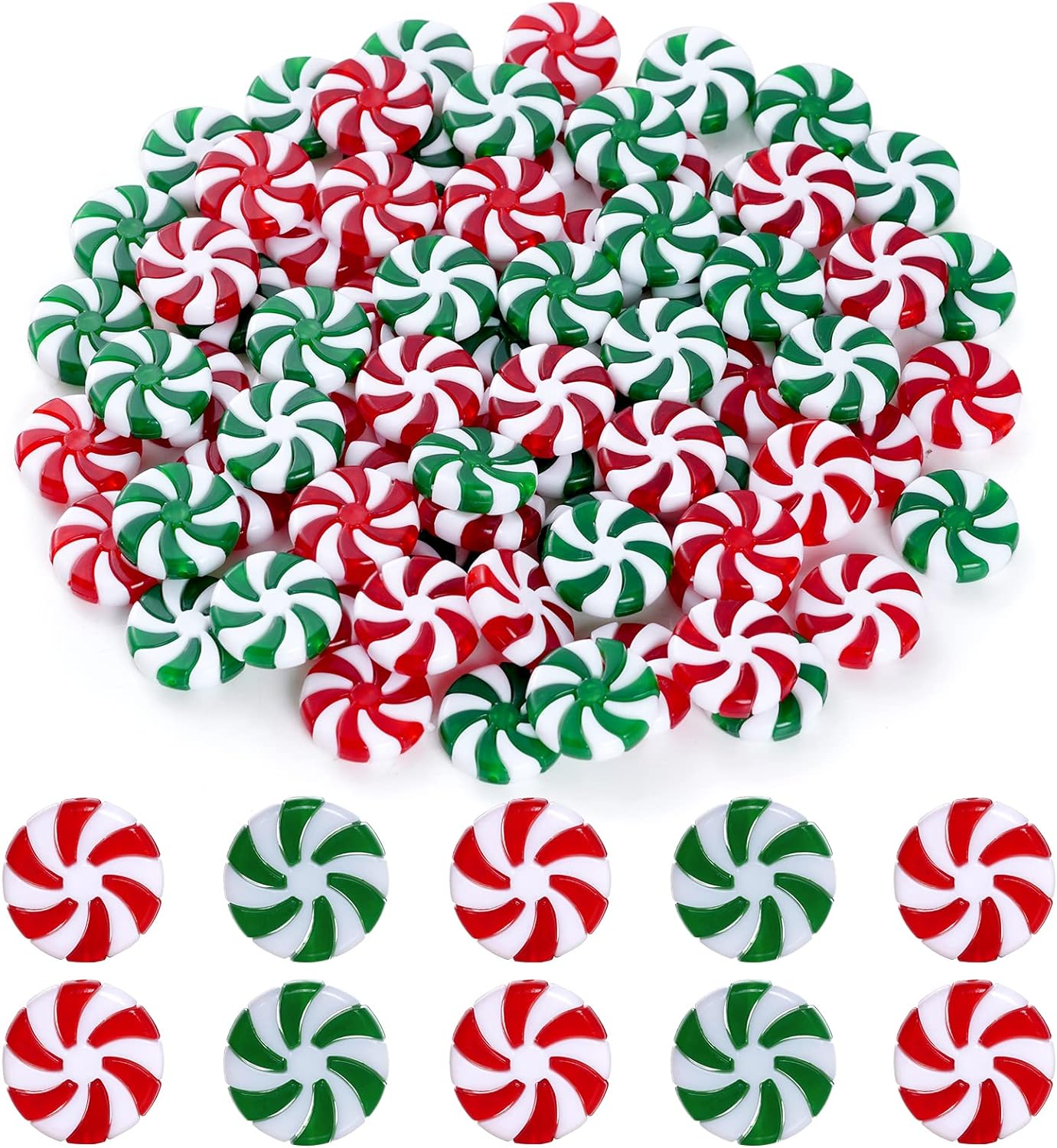 Obmwang 80Pcs Christmas Candy Cane Ornaments Red and White Candy Decorations Christmas Tree Hanging Peppermint Ornaments for Holiday Party Decoration DIY Crafts, 2.5Cm