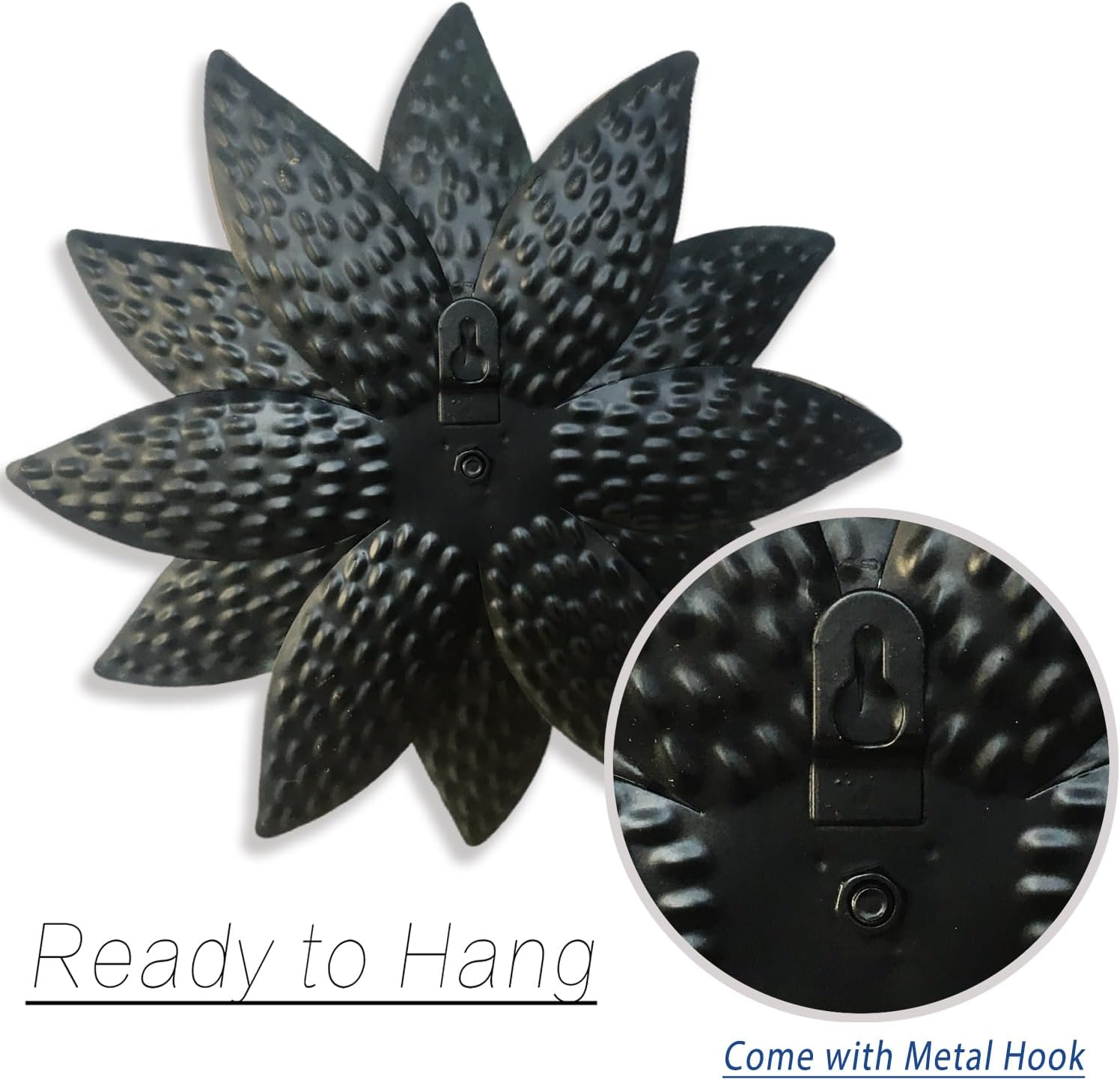 Metal Flower Wall Art Decor,10" Rustic Modern Antique Floral Sculpture, Distressed Iron Wall Hanging Home Decoration Accent Artworks for Indoor Kitchen Bedroom Living Office Outdoor Garden Patio - 38A-Black image number 2