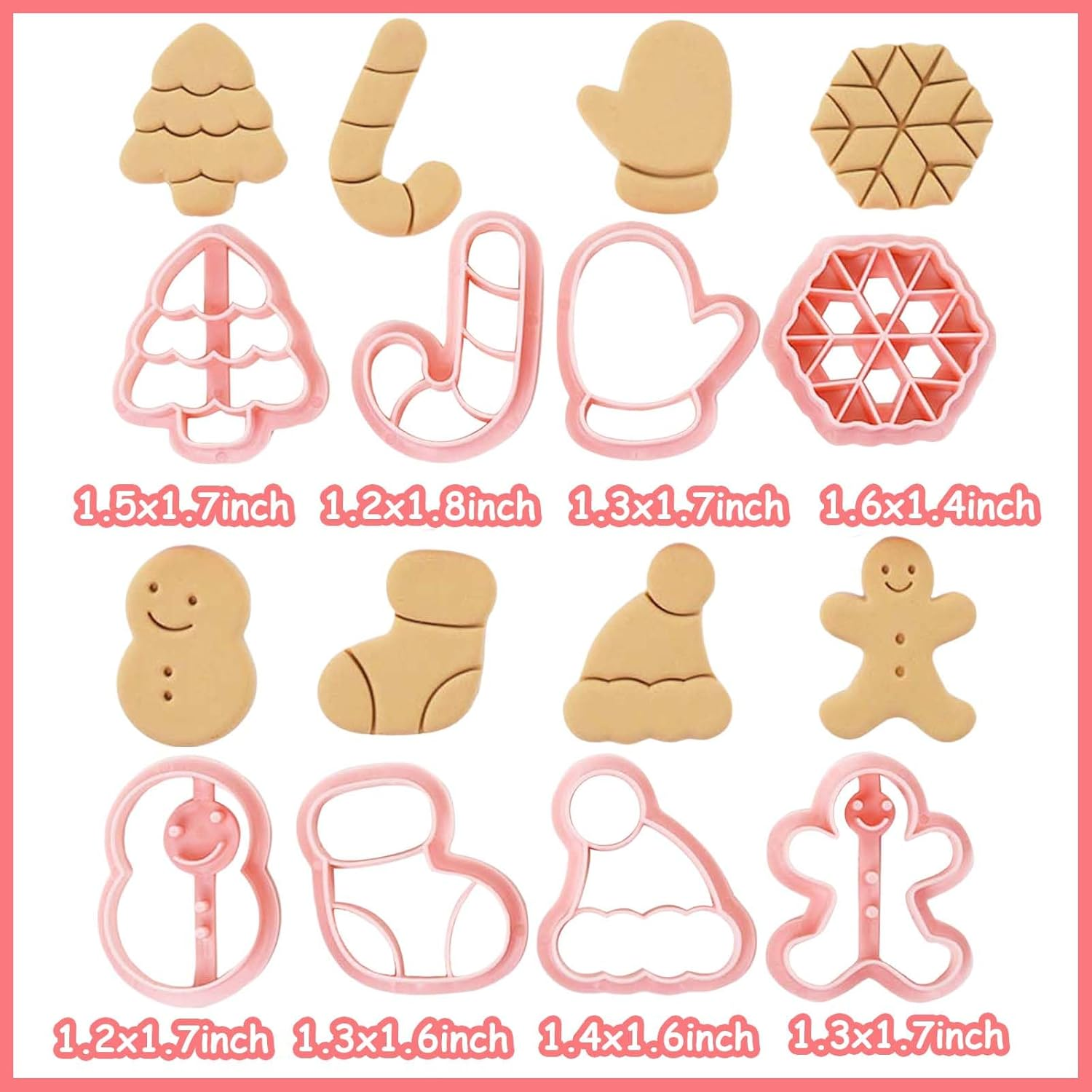 8 Piece Mini Cookie Cutters - One-Touch 3D Raised Cookie Stamps - Mini Gingerbread Man, Snowflake, Snowman, Christmas Tree Baking Molds - Ornament Cookie Cutter Set - Christmas-1 image number 2