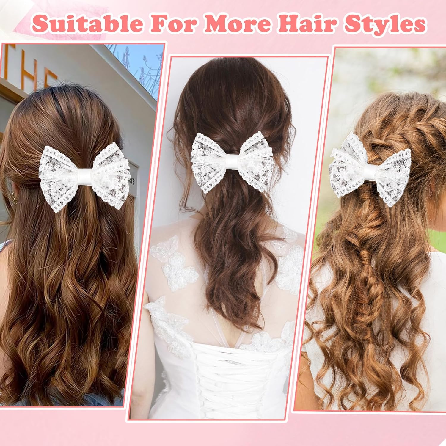 Ouligay 2 Pcs White Hair Bows for Girls, Lace Hair Bow,Small Toddler Bows for Girls Hair,Lace Bows for Hair,Cute Hair Accessories for Fine Hair Birthday Party Dress Decor Accessories image number 4