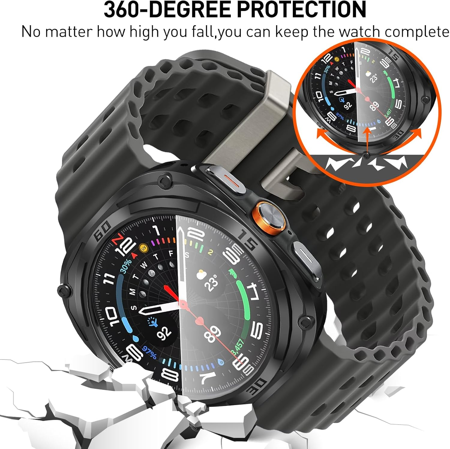 Suoman 2+2 Pack for Samsung Galaxy Watch 7/8 Ultra 47Mm (2024/2025) Case, HD Tempered Glass Screen Protector, All-Round TPU Protective Cover Bumper-Black+Black - Black*2+Hd*2 image number 4