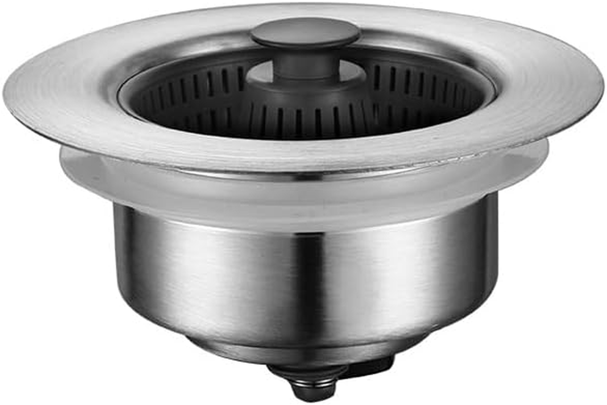 Kitchen Sink Drain Strainer and Stopper Combo, Universal Kitchen Drain Press Bounce Device Stainless Steel Sink Drain Stopper (Silvery, 11Cm) image number 2