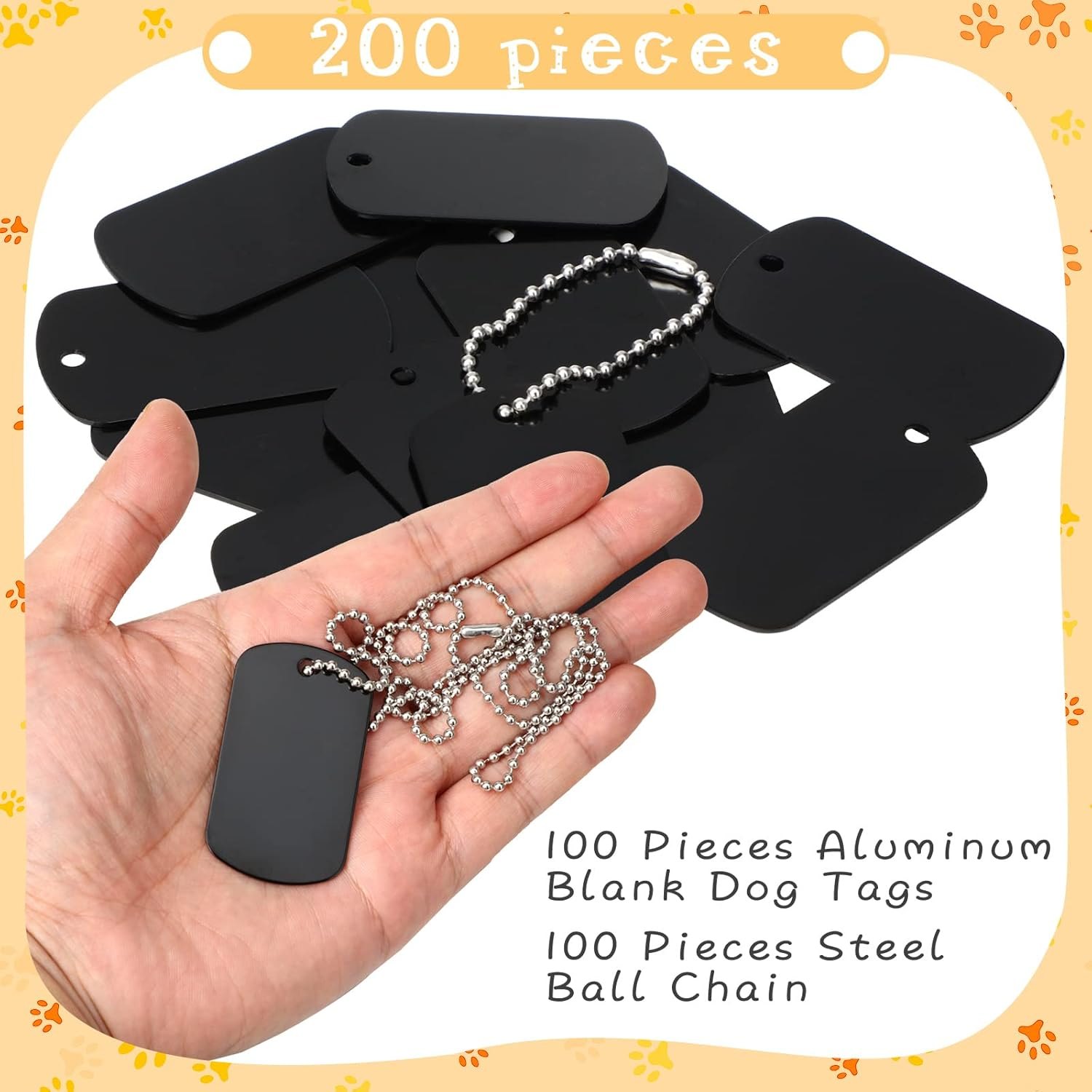 200 Pcs Military Dog Tags Set Including 100 Pcs Aluminum Blank Dog Tags 100 Pcs Ball Steel Chain Rectangle Blank Tag Blanks Metal Stamping Tags for DIY Decorative Craft Pet Dog ID Tags (Black) - Blue image number 2