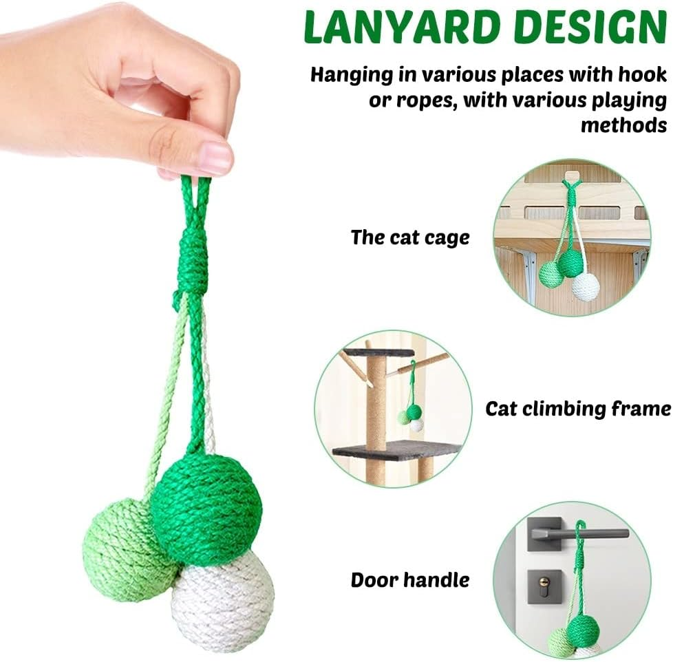 Mioyoow Cat Hanging Toy, Healthy Safe Sisal Teaser Ball Hanging Interactive Cat Exercise Toy with Sound for Kittens Puppies Small Rabbits Squirrel Hamster image number 3