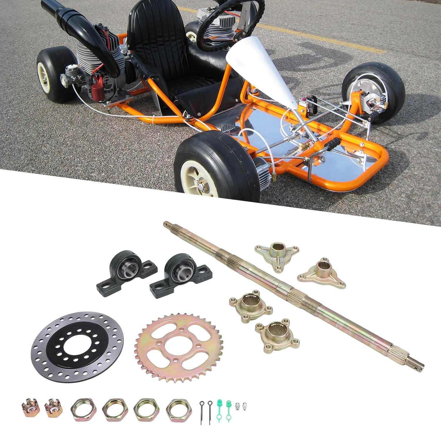 Go Kart Rear Axle Kit, 24 Inch Heavy Duty Sprocket Brake Disc Base Rear Axle Assembly Set for 50 to 150 DIY Rebuilt Atvs Quads and Drift Trikes, Dependable and Practical