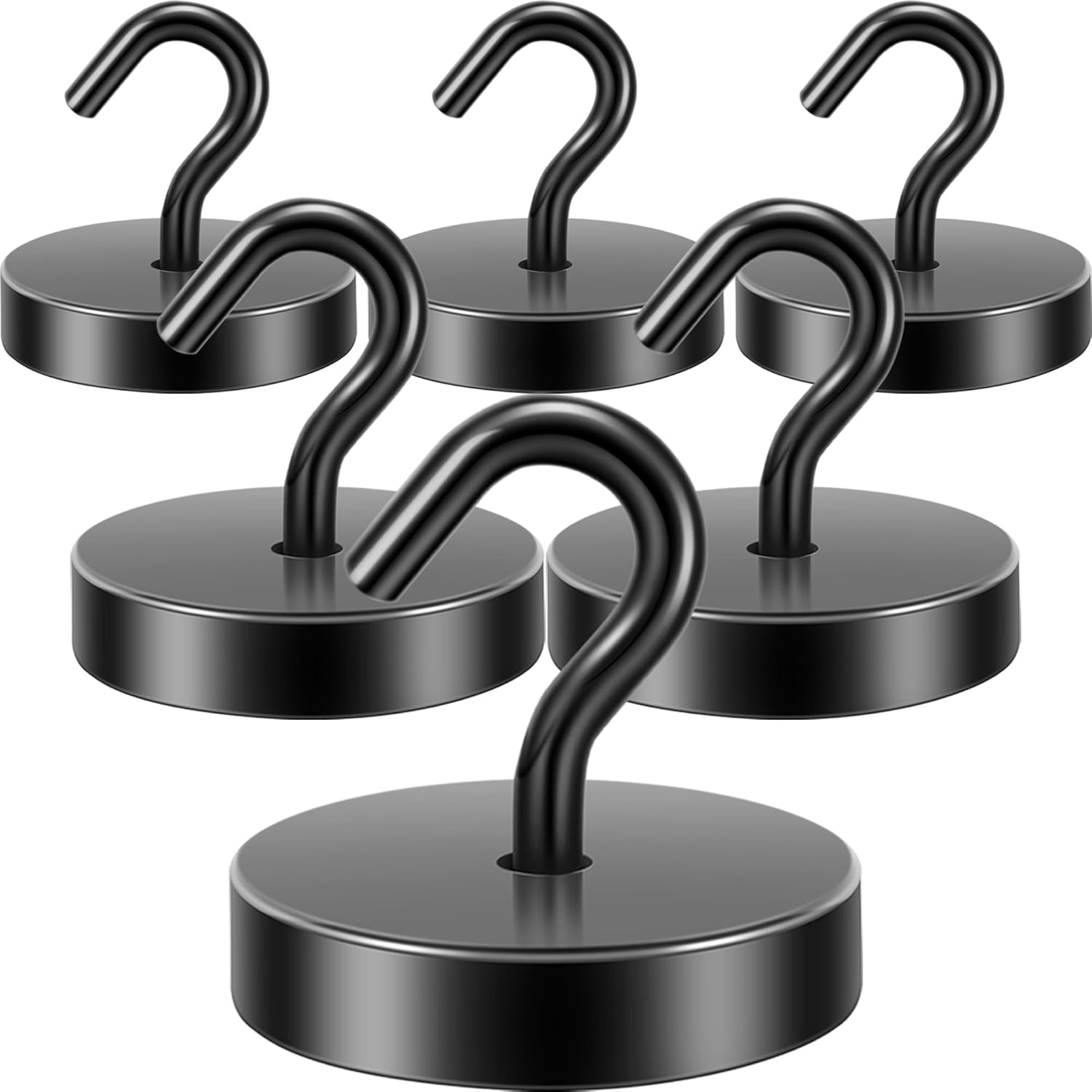 Neosmuk 45Kg+ Extra Strong Magnet with Hook for Fridge,Heavy Duty Cruise Hook for Ceiling,Small Magnetic Holder for Van, Tool(Black, Pack of 6)