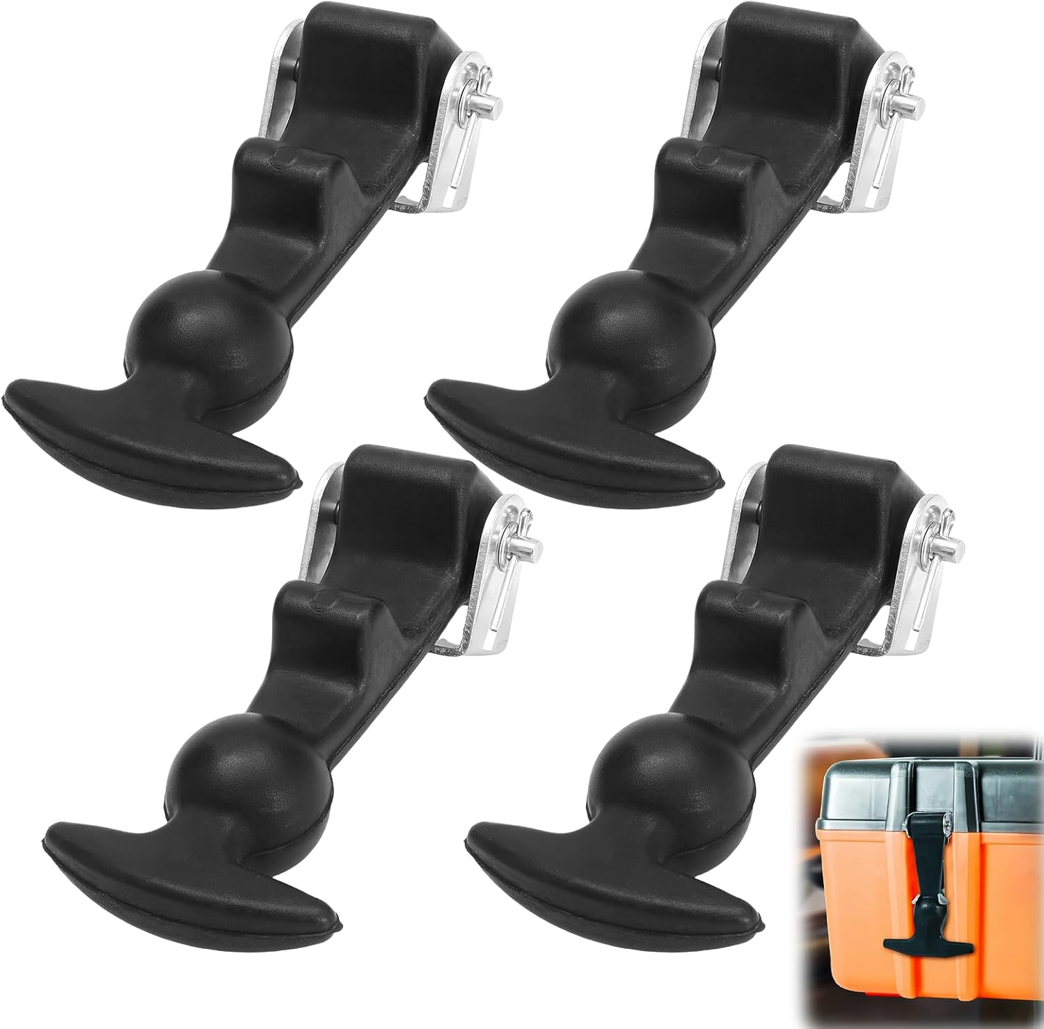 Pack of 4 Elastic Hood Holders, Rubber Hood Closure, Metal T Handle, Elastic Shock Absorption, Tension Clasp, Stainless Steel, Suitable for Tool Boxes, Trolleys, Vehicle Engines image number 2