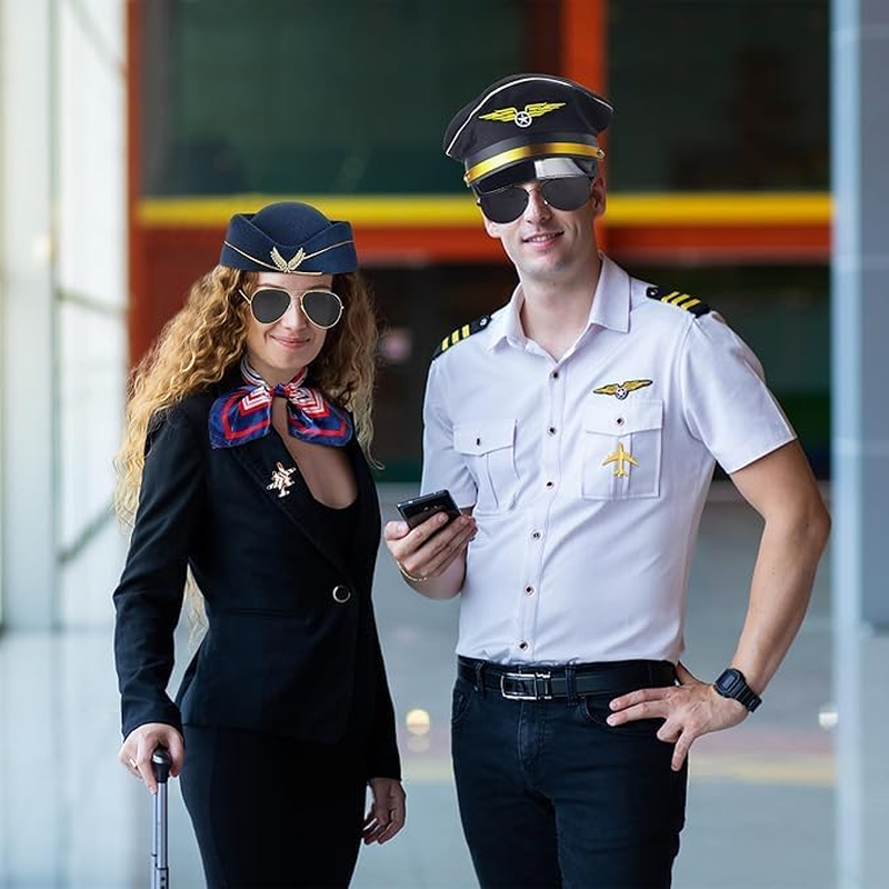 Pilot and Flight Attendant Accessories for Adult Men and Women Costume Accessory Stewardess Outfits Bellhop Hat Scarf Sunglasses Gloves