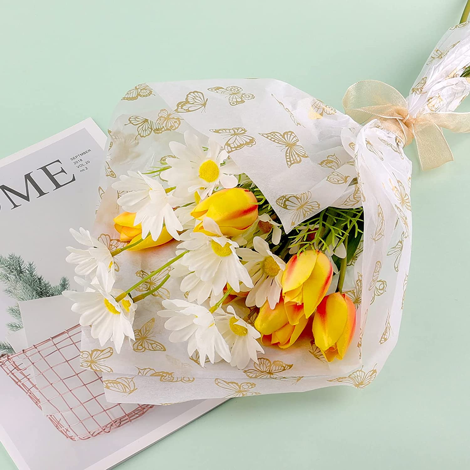 KINBOM 30Pcs 14X20Inch Golden Butterfly Tissue Paper Sheets, Gold Wrapping Tissue Paper Bulk for Packaging for Christmas Wedding Birthday Party Baby Showers DIY Crafts Arts (White Background) image number 5