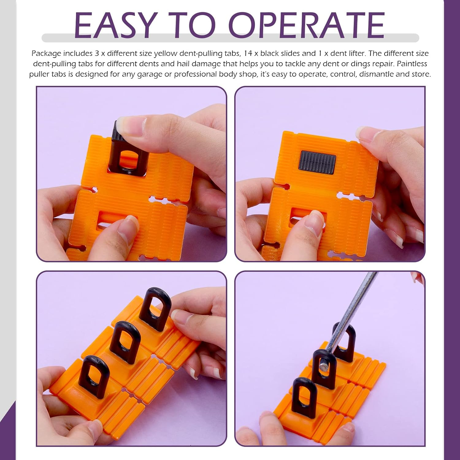 Swpeet 28Pcs Dent Repair Tool, Car Dent Repair Tools Heavy Duty Dent Puller Kit with Dent Removal Glue Sticks, Mini Hot Glue Sticks and Lifter Yellow Glue Tabs Powerful Body Repair Dent Remover Tool image number 6