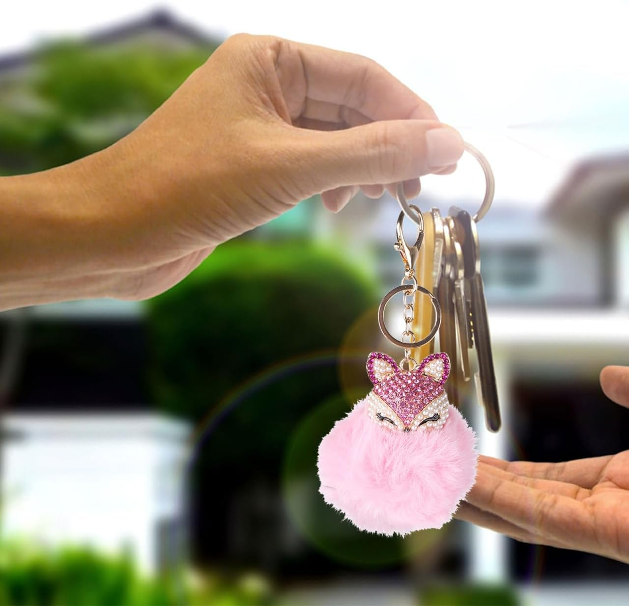 Toddmomy 3Pcs Animal Pom Pom Keychain Cute Fox Unicorn Deer Fluffy Keyring Kids Car Purse Backpack Handbag image number 1