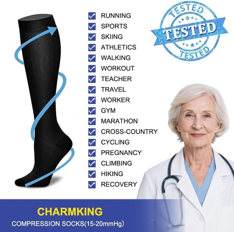 3 Pairs Compression Socks 15-20 Mmhg - Compression Stocking Best Support for Running, Swelling, Nurse, Flight, Nurses,Travel,Flying image number 3