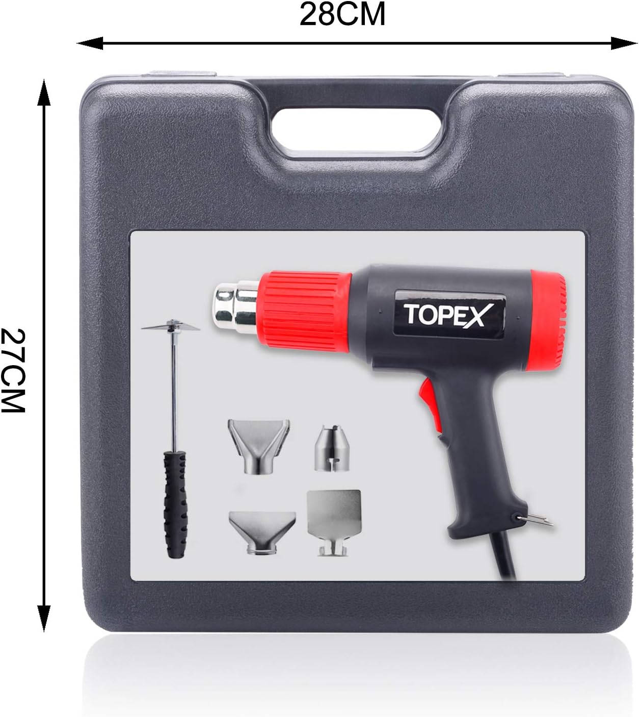 TOPEX Heat Gun Hot Air Heating Tool Kit Dual Speed W/ 5 Accessories Storage Case image number 2