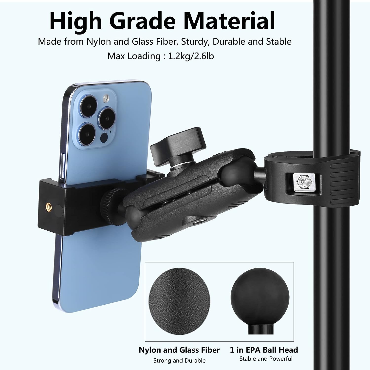 Music Boom Microphone Mic Stand Phone Holder Mount with Long Arm and Super Clamp 360&deg; Rotation for Phone 14 13 12 11 MAX Pro Samsung Galaxy S22 S21 Google Pixel, 3.5 to 7" Smartphone image number 6