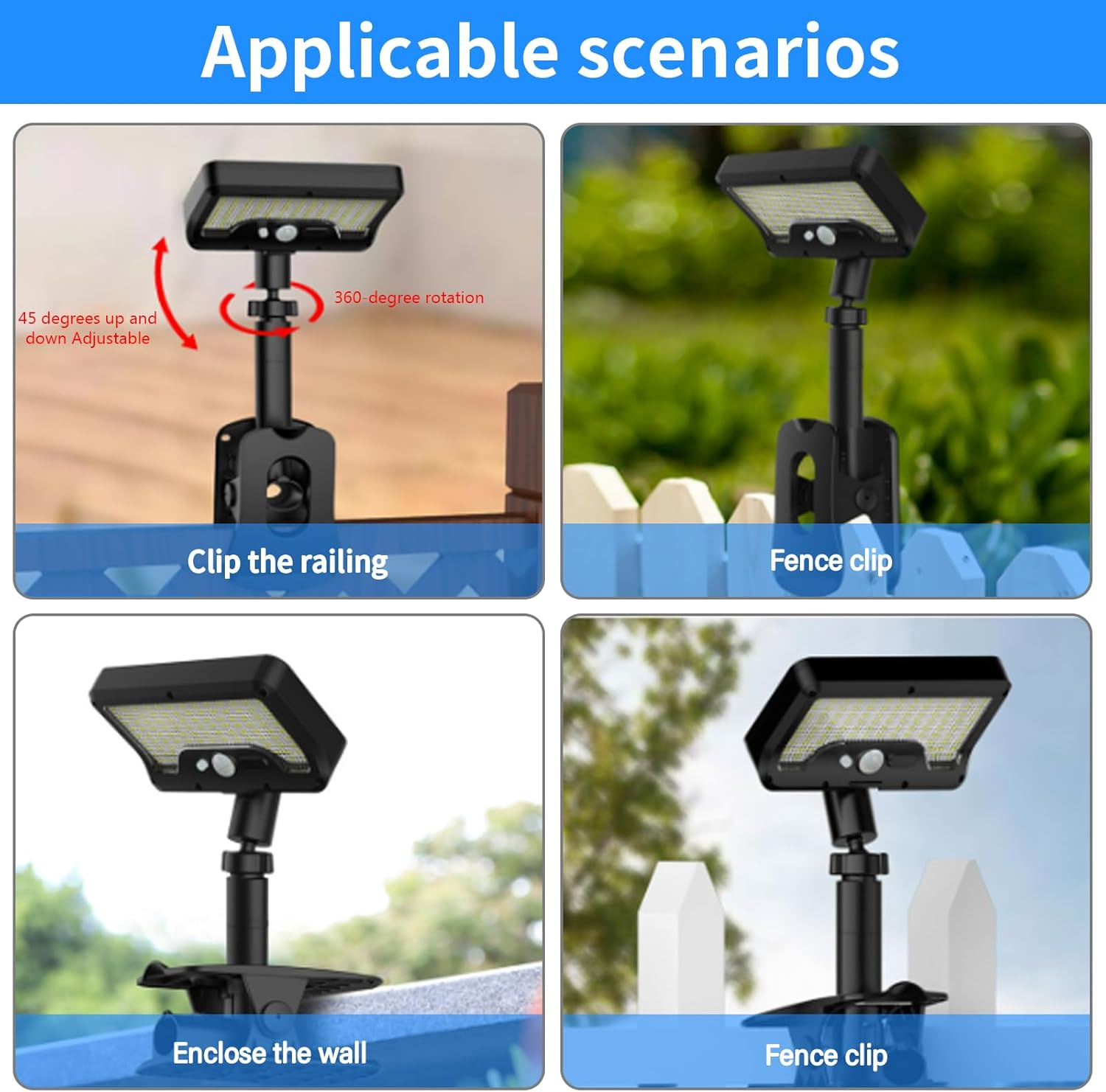 Pack of 2 Solar Lights for Outdoors, Clip-On Solar Light with Motion Sensor, LED Solar Lights for Outdoor Use, IP65 Waterproof, USB Rechargeable Solar Lights, Fence Light, Solar Street Lights For image number 3