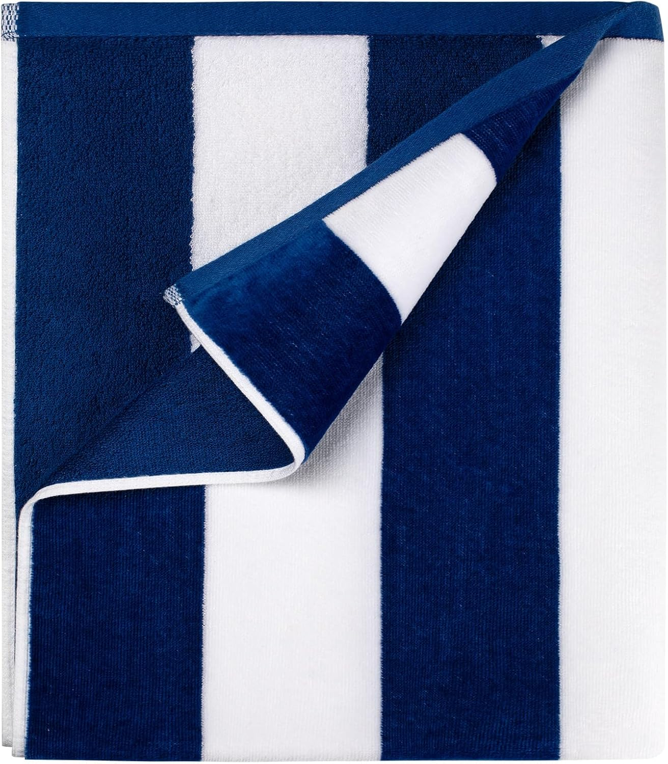 Ouxiaobai Cotton Oversized Beach Towel - 180 X 90 CM Striped Pool Towel, Soft Velour Cabana Swim Towel - Blue image number 2