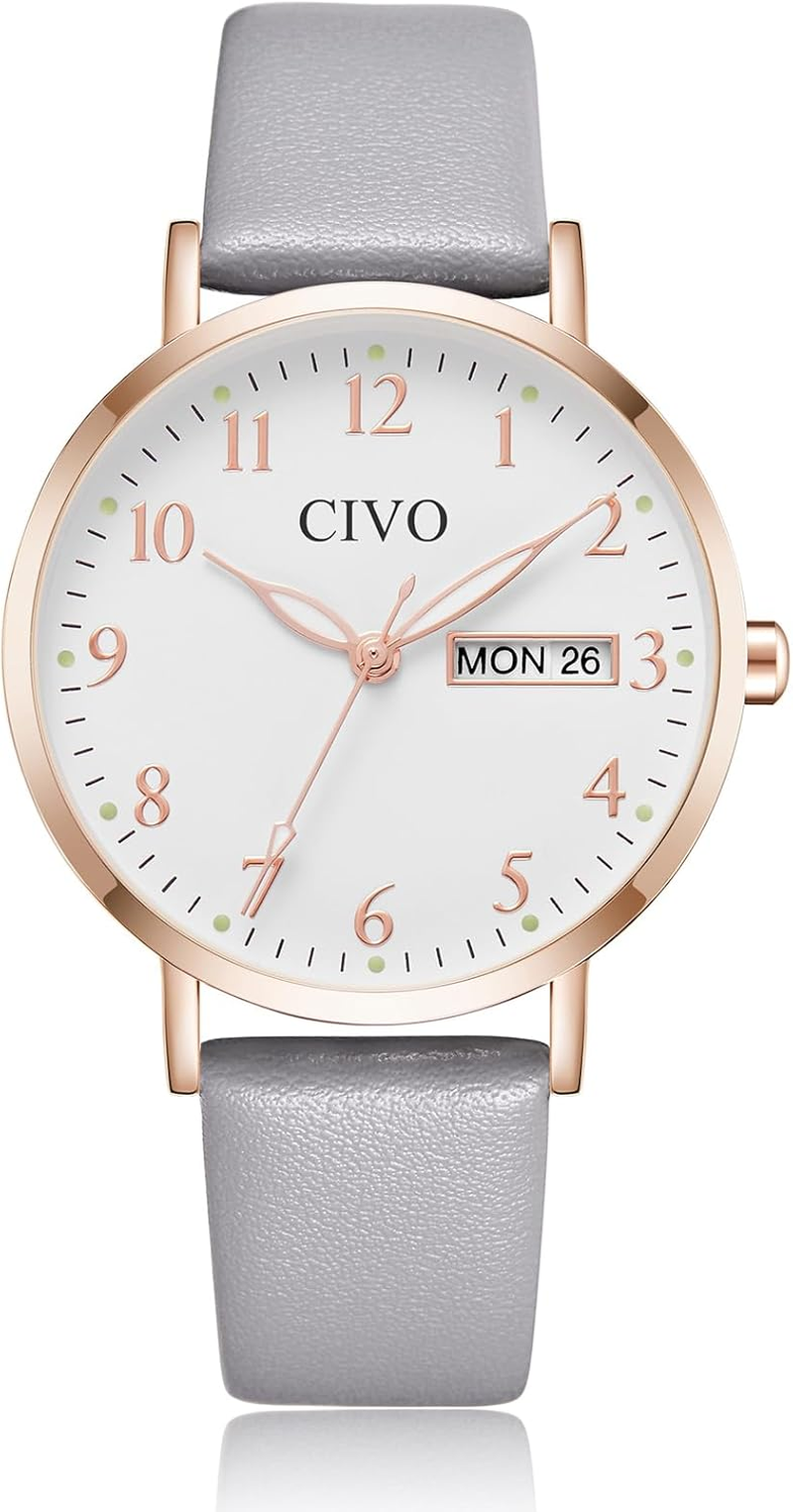 CIVO Ladies Watches for Women Leather Strap Analog Easy to Read Large Face Date Wrist Watch Waterproof Fashion Simple Elegant Quartz Watch