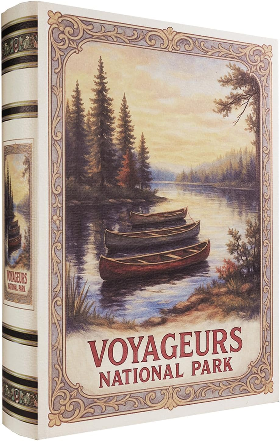 Decorative Wooden Book Box - Vintage Faux Book Boxes with National Park Design, Secret Storage with Magnetic Closure, Leather Cover, Perfect for Home Office Bookshelf (1 X Voyageurs) image number 3