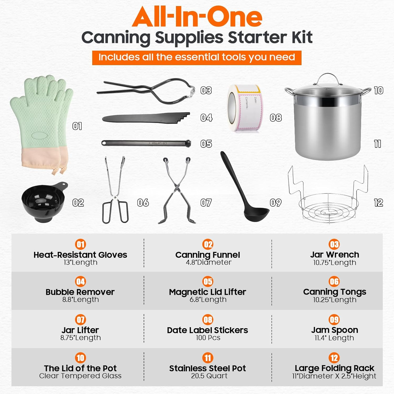 Stainless Steel Canning Pot with Rack and Lid, Large Water Bath Canner, Full Home Canning Supplies Starter Kit, Compatible with Induction and Glass Top Stoves (19L, Black) A1 image number 2