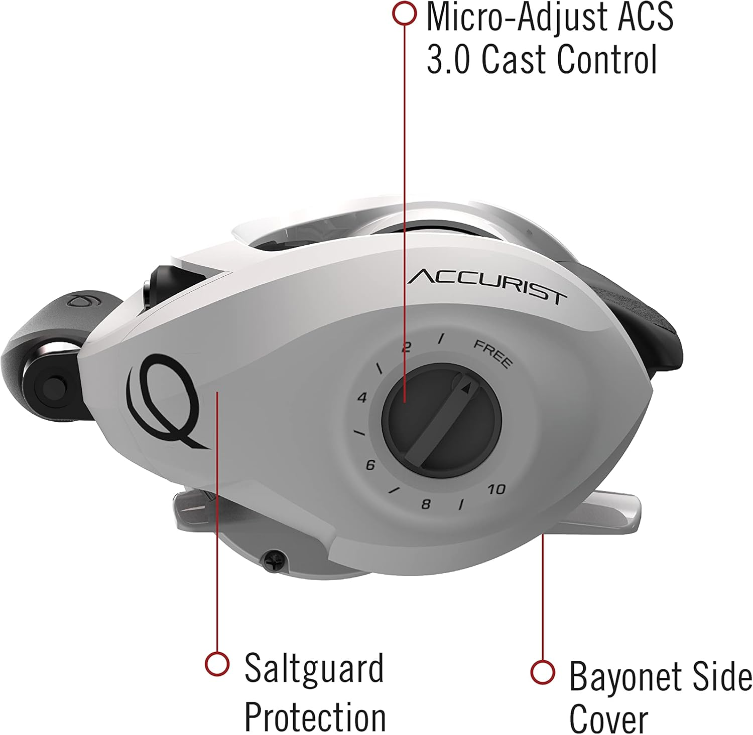Quantum Accurist Baitcast Fishing Reel, Size 100 Reel, Oversized Non-Slip Handle Knobs and Continuous Anti-Reverse Clutch, One-Piece Aluminum Frame image number 6