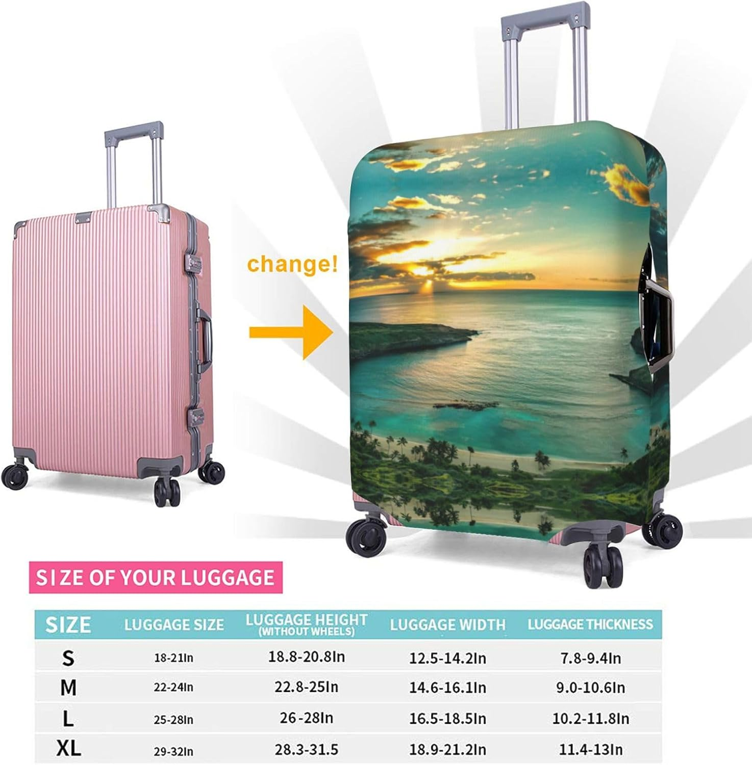 Odddot Sunrise over Hanauma Bay Oahu Hawaii Print Travel Luggage Cover,Suitcase Protector Cover, Washable Baggage Covers,For 18-32 Inch Luggage, Sunrise over Hanauma Bay Oahu Hawaii, Small image number 4
