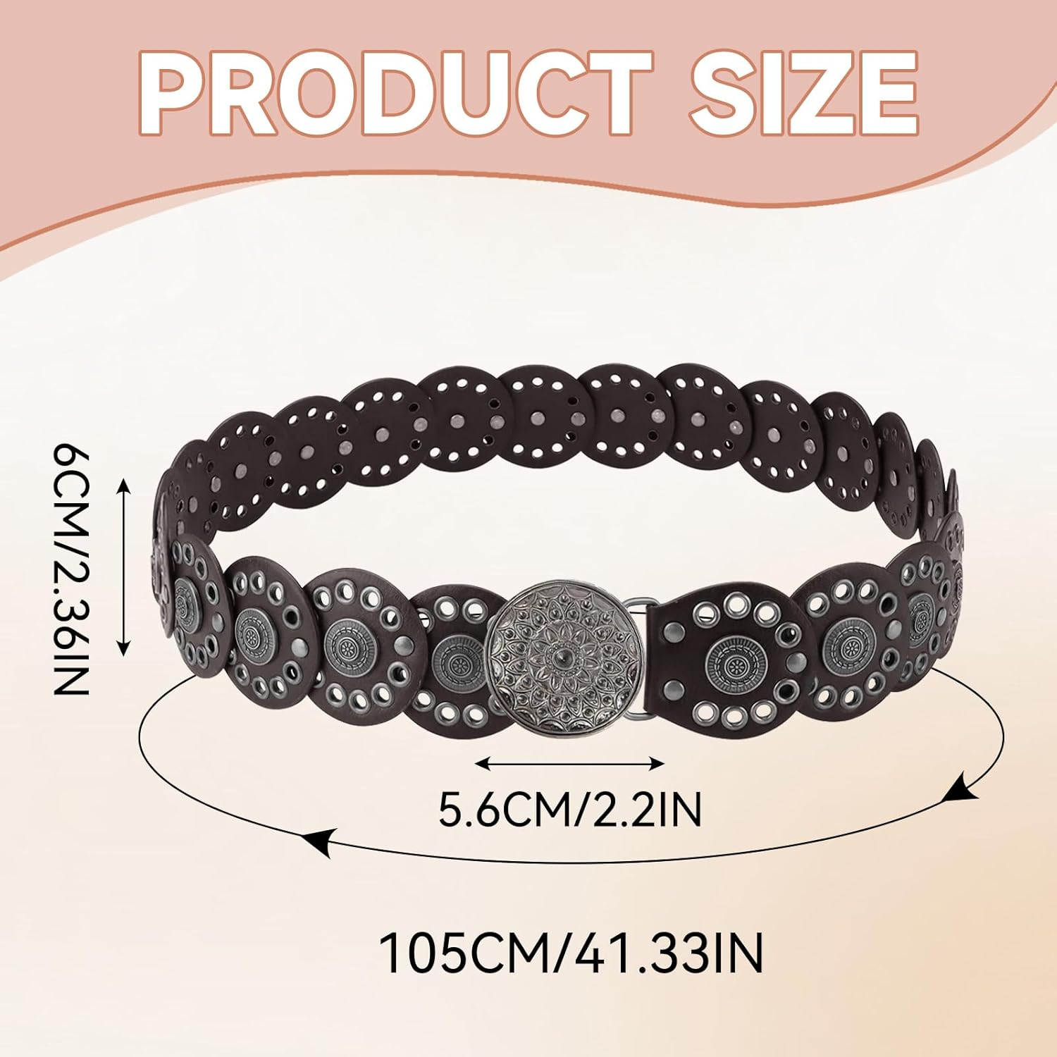 PU Leather Boho Belt, Hollow Disc Belt Women, Vintage Belts for Women Trendy, Adjustable Western Belts for Woman, Fashion Accessories image number 5