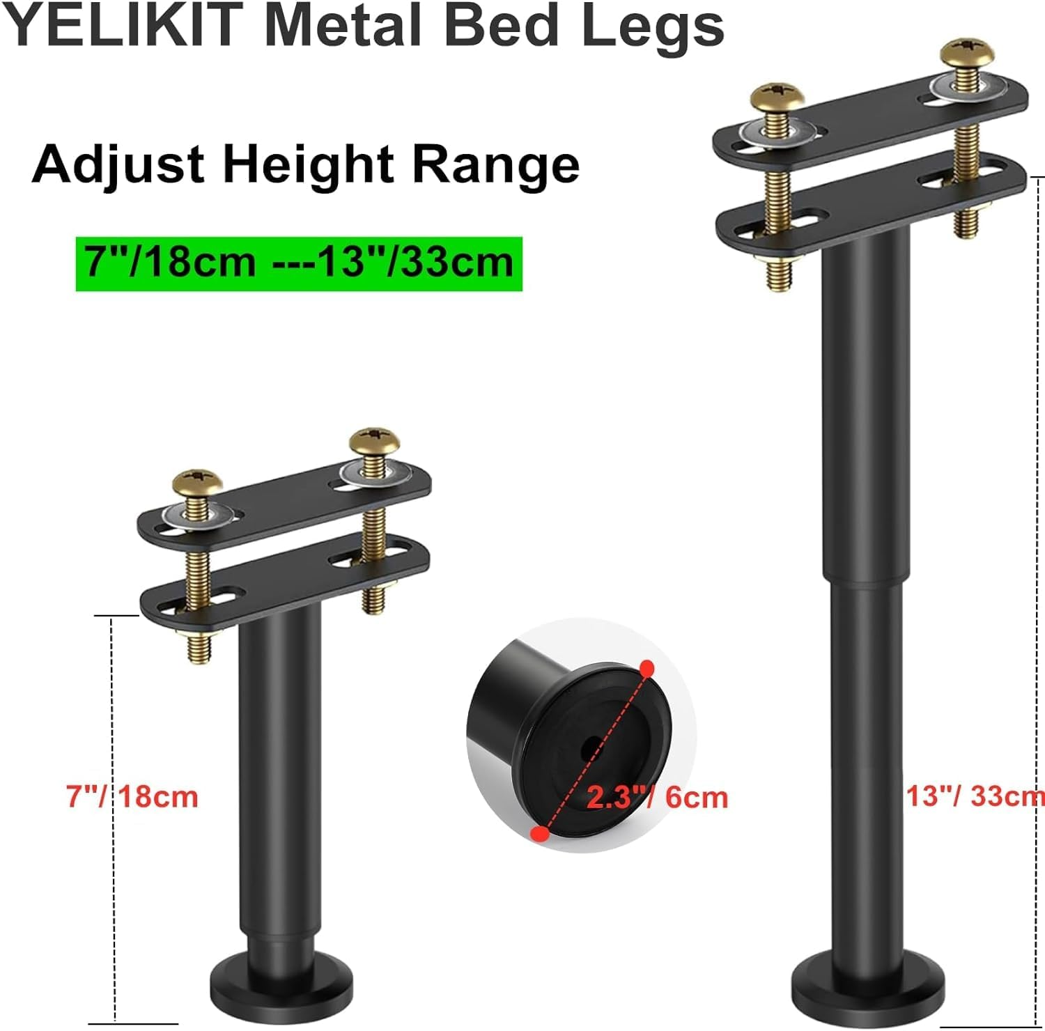 Avoik Adjustable Bed Legs Black, Retractable 18-33CM Metal Feet Furniture Support Legs, Replace for Bed, DIY Furniture, Kitchen Cupboard Sofa Beds, 4Pcs - Black-C image number 5
