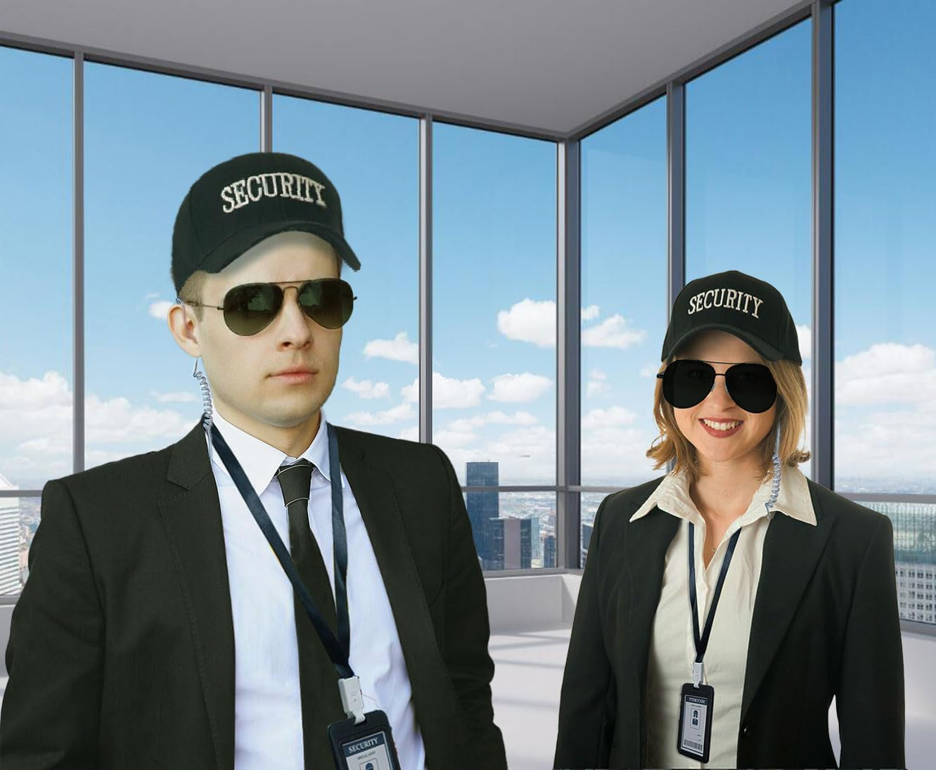 5Pcs Agent Costume Set Secret Security Service Outfit Accessory Kit Includes Adjustable Hat Pretied Zipper Tie Black Sunglasses Earpiece and ID Card for Teens Adults Cosplay Game Halloween Party Gear image number 4