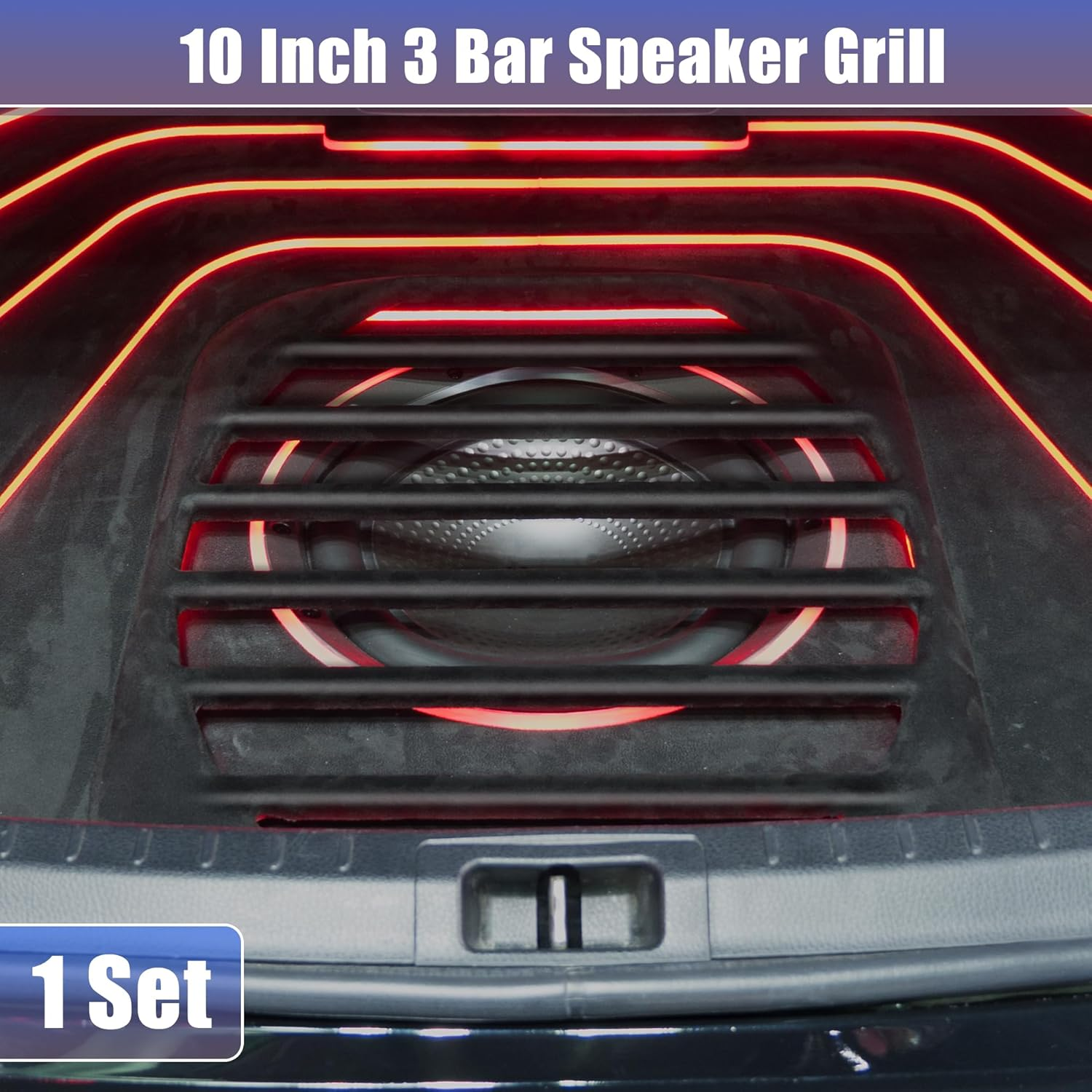X AUTOHAUX Universal Black Iron 10" Speaker Grill Bar Audio Speaker Subwoofer Grill Grille 10 Inch 3 Bar Speaker Grille Bar Woofer Protective Cover with Screws - Pack of 1 image number 5
