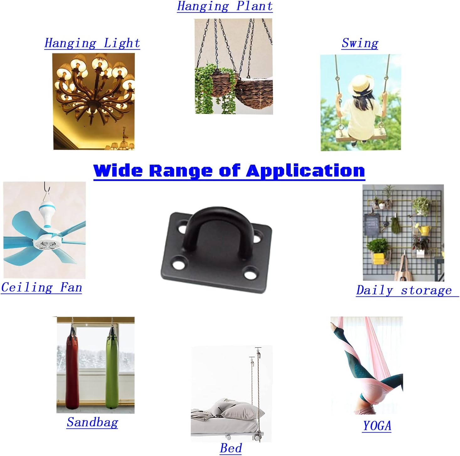 Ymaiss 6 Packs Square Stainless Steel Pad Eye Plate Hooks Strong Eye Plate U Hook Heavy Duty Ceiling Hooks Screw in U Hook Staple Hook Loop for Indoor and Outdoor Swing Suspension Black image number 4